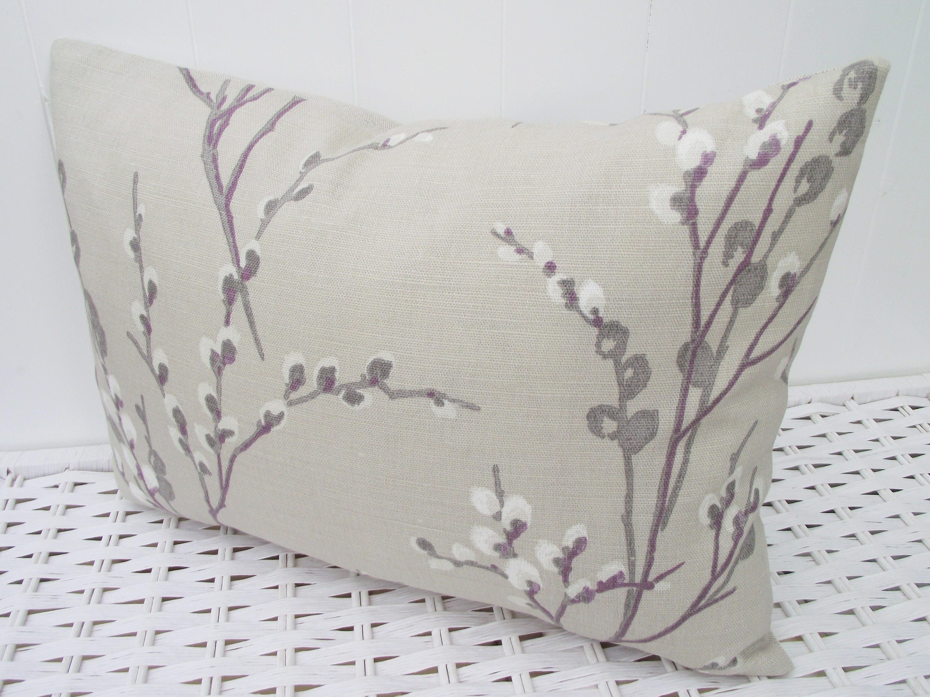 Laura Ashle Pussy Willow Natural Cushion, Rectangle Cushion with Laura Ashley Austen Natural with Zip Fastening