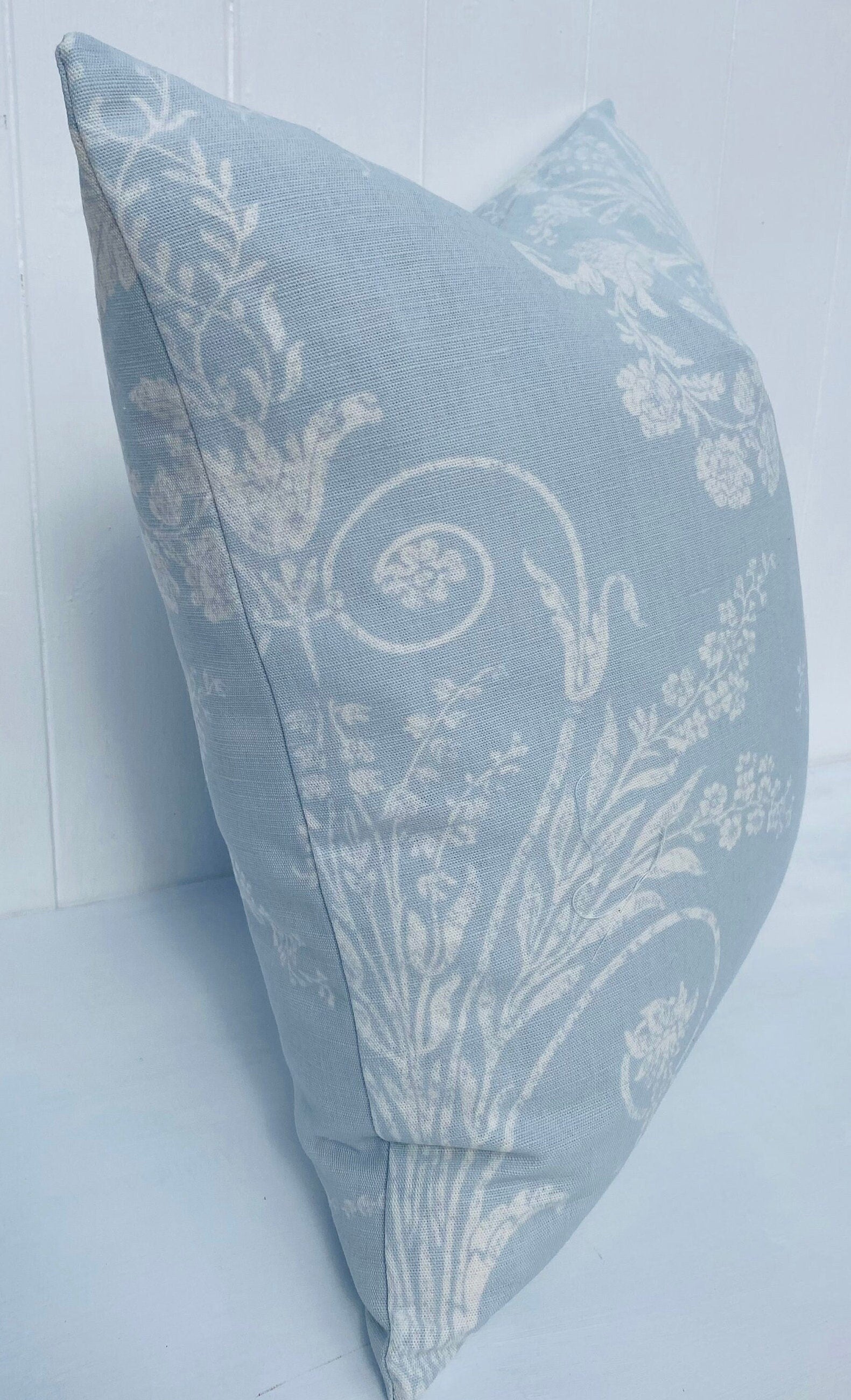Laura Ashley Josette Cushion : Pale Blue Seaspray Floral Pillow, Handmade with Zip Closure
