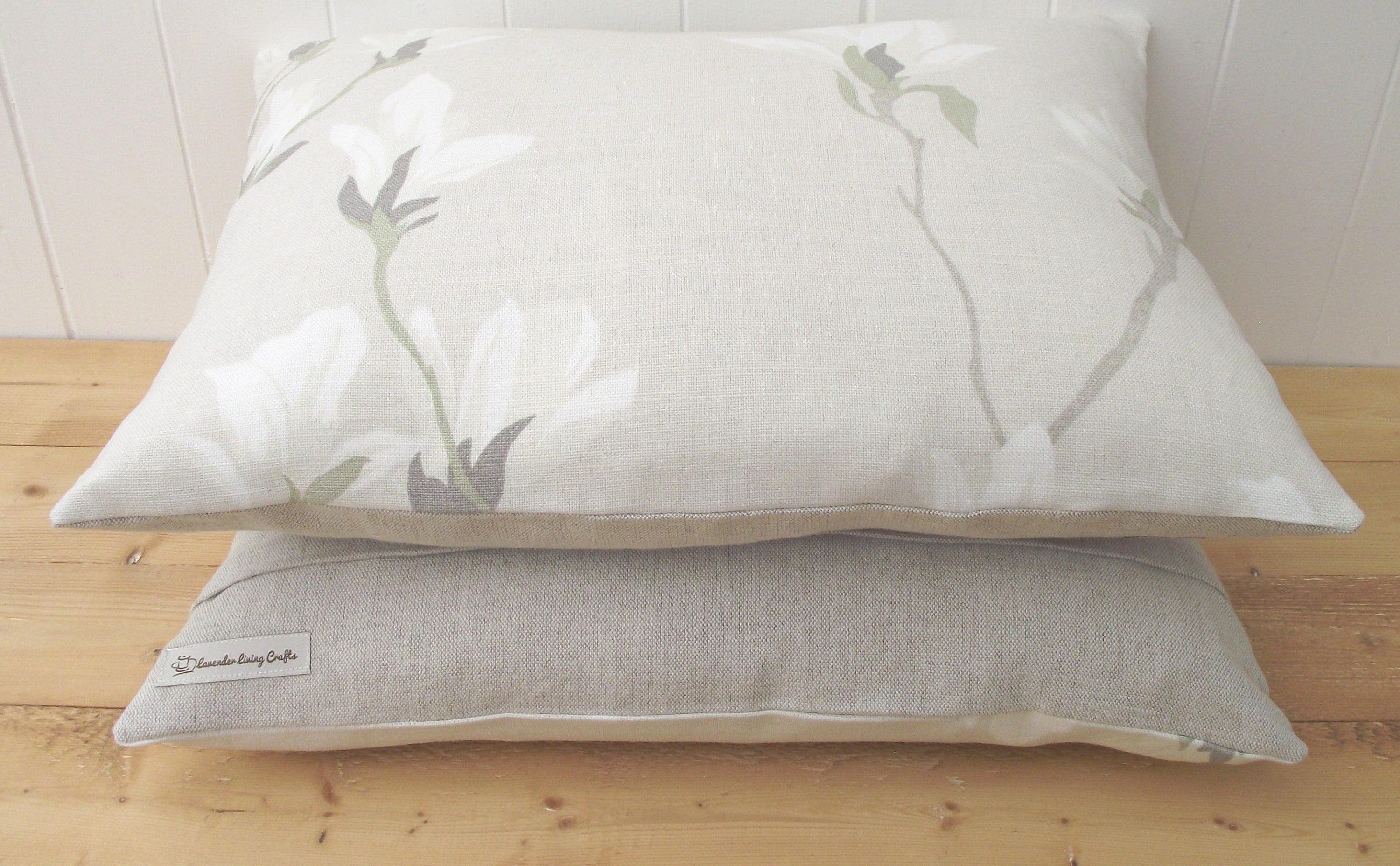 Laura Ashley Magnolia Grove Natural Cushion : Handmade backed in Austen Natural with Zip Closure 18" by 12"