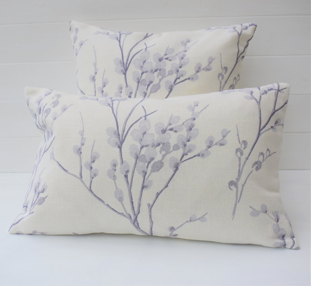 Laura Ashley Purple Pussy Willow Cushion, Pale Iris backed with Laura Ashley Austen Off White, Handmade with a Zip Fastening, 16"