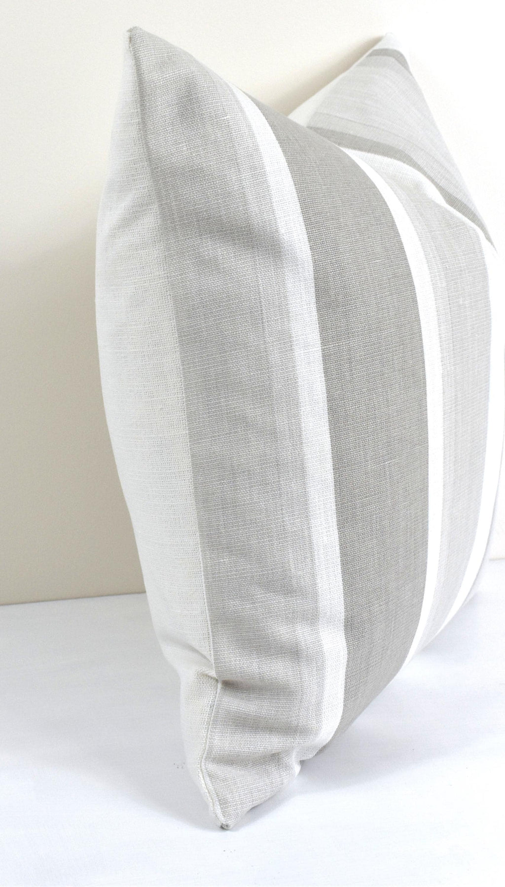 Laura Ashley Dove Grey Awning Stripe Cushion : Handmade with Zip Closure, 18" by 12"