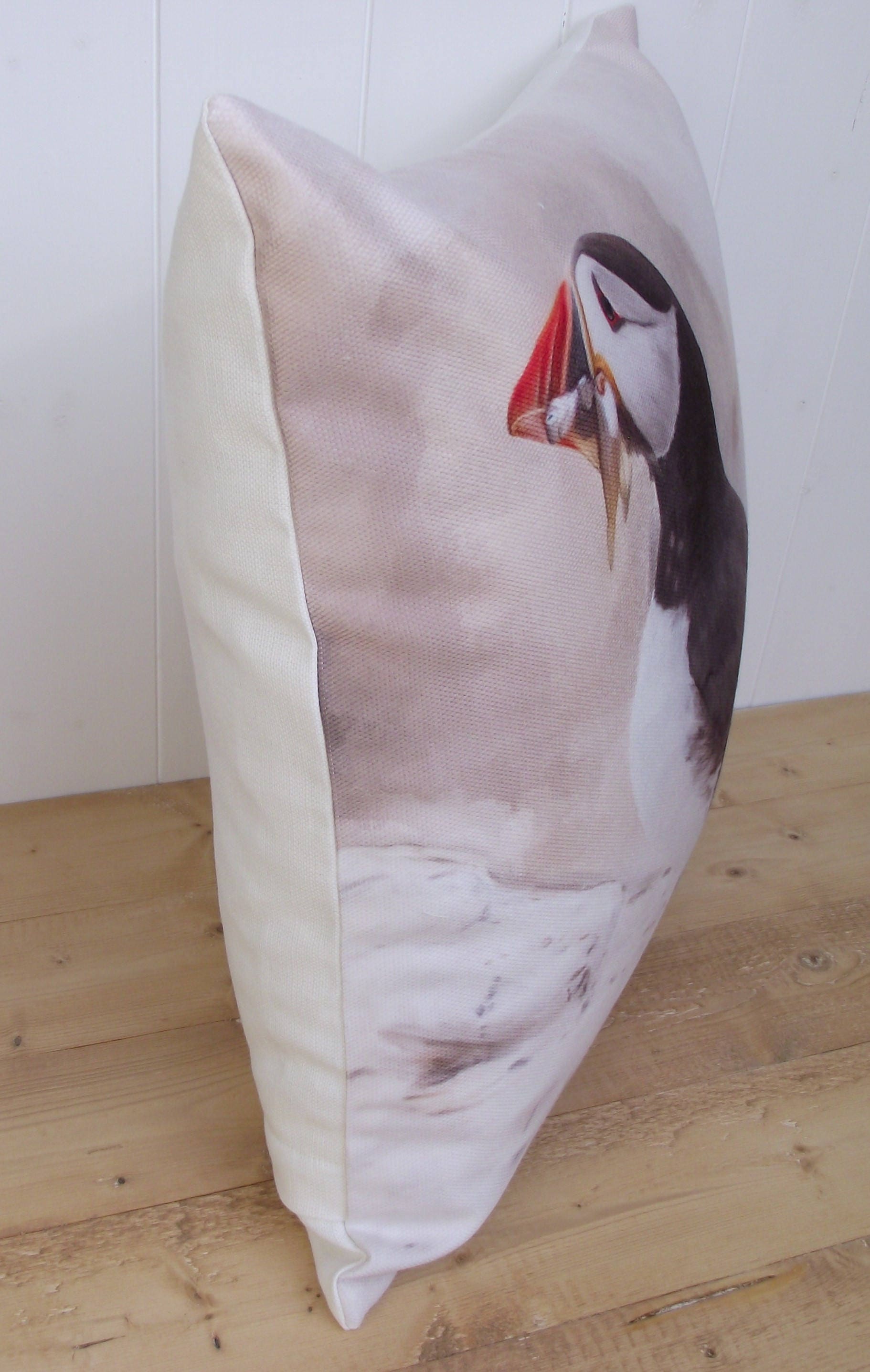 Puffin Bird Cushion: Handmade Coastal Pillow, Cover Only or Cover + Pad