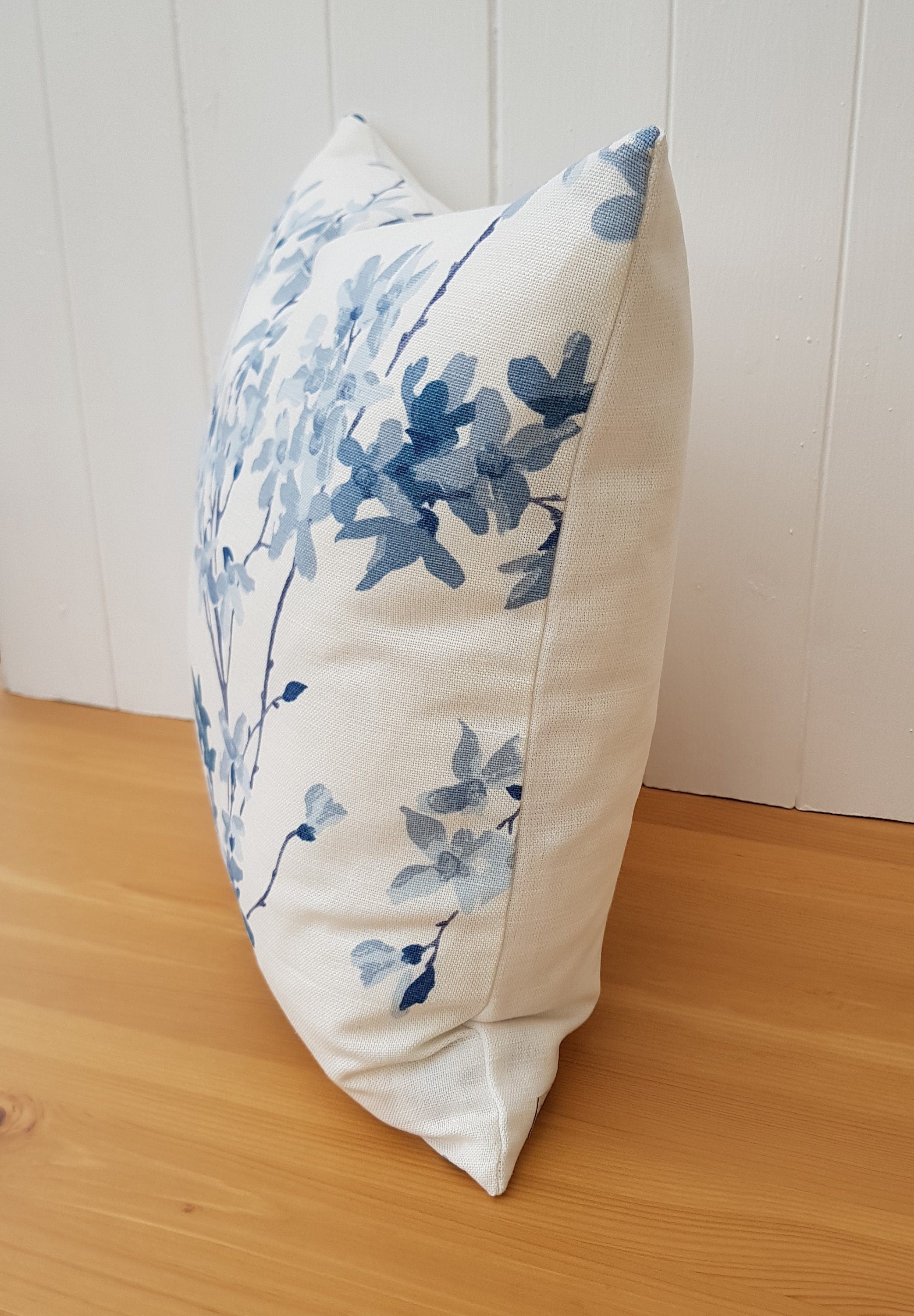 Laura Ashley Forsythia Seapray Blue Cushion, Handmade with a Zip Fastening