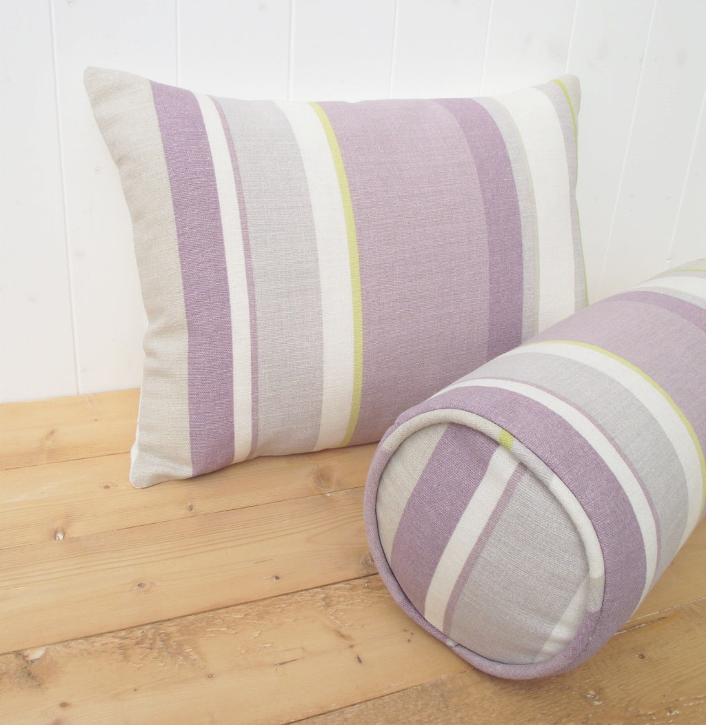 Laura Ashley Purple Stripe Cushion: Handmade in Eaton Stripe, 18" by 12"