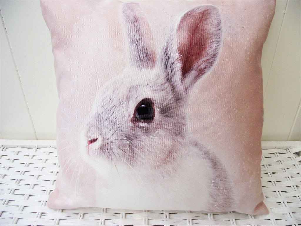Rabbit Art Print Cushion: Handmade Bunny Pillow, Choice of Cover or Cover with Pad.