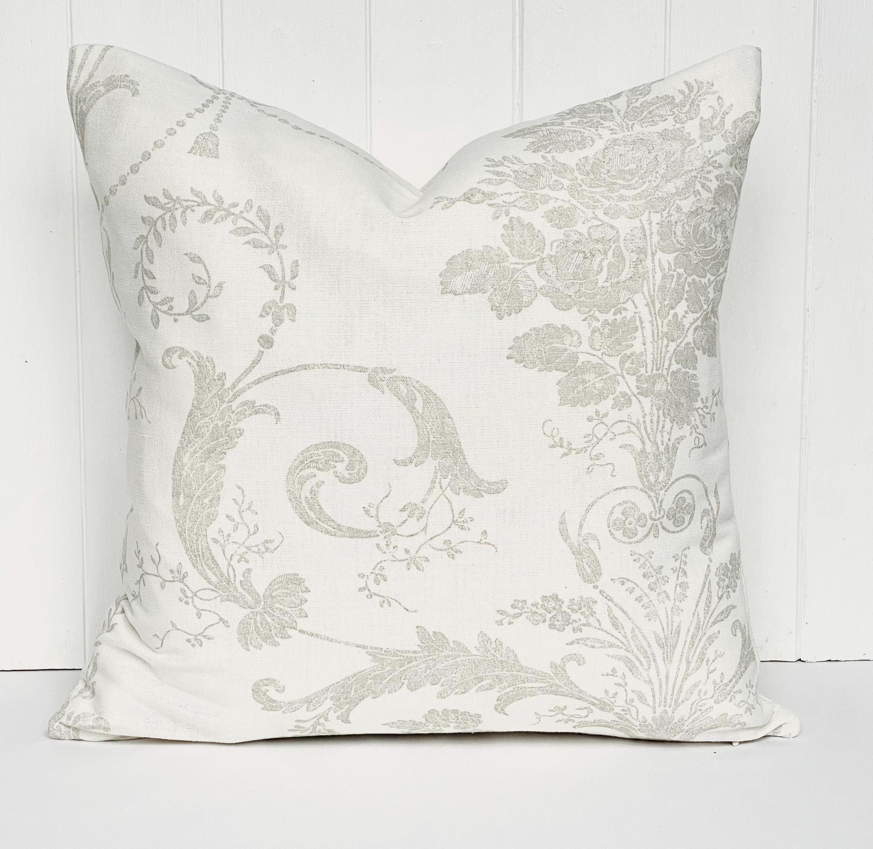 Laura Ashley Josette Dove Grey Off White Cushion, backed with Laura Ashley Austen Off White. Handmade with Zip Fastening.