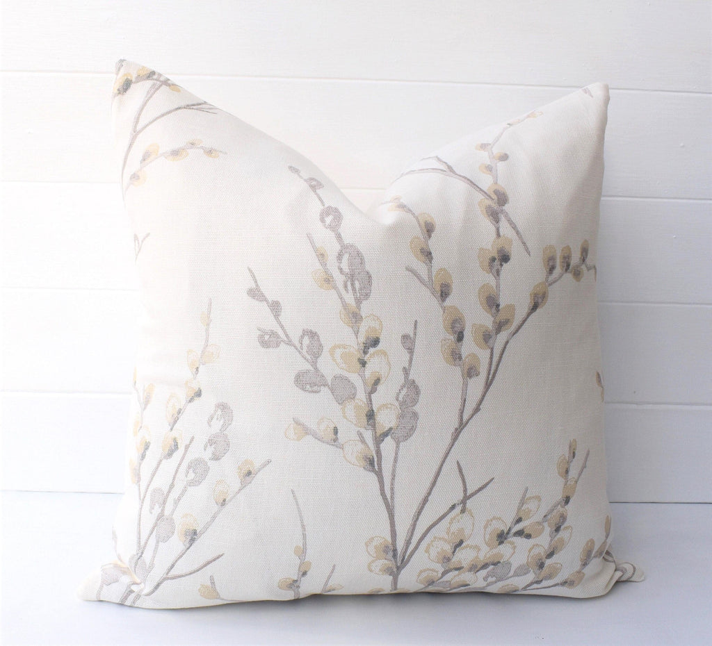 Laura Ashley Pussy Willow Dove Grey Cushion, Off White Dove Grey backed in Laura Ashley Austen Fabric, Handmade with a Zip Fastening, 16"