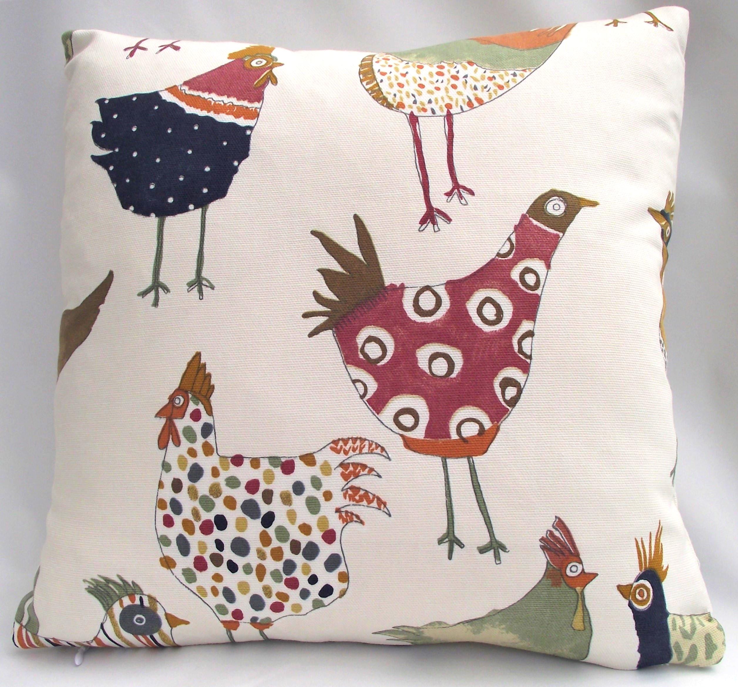 Harriet Hen Cushion: Small Handmade Hens and Cockerels Cushion including pad