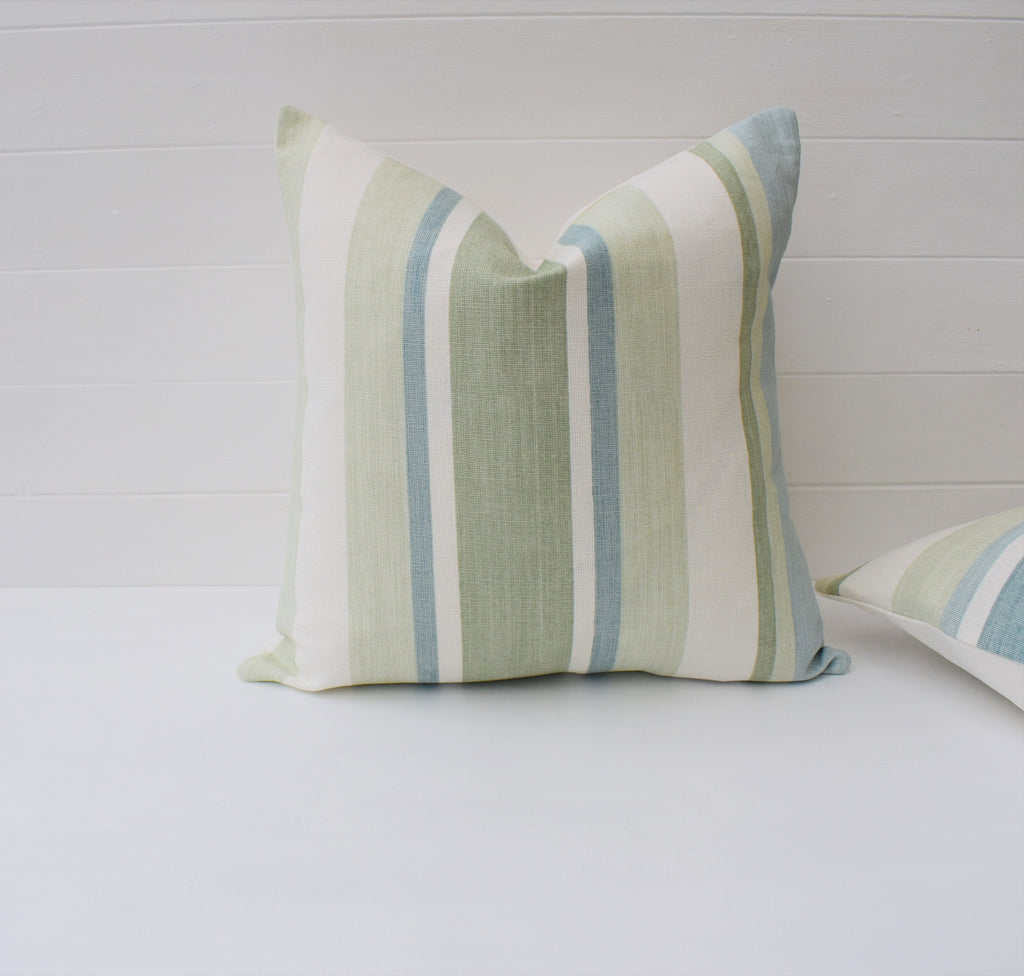 Laura Ashley Awning Stripe Duck Egg Cushion : Handmade with zip Fastening 16"