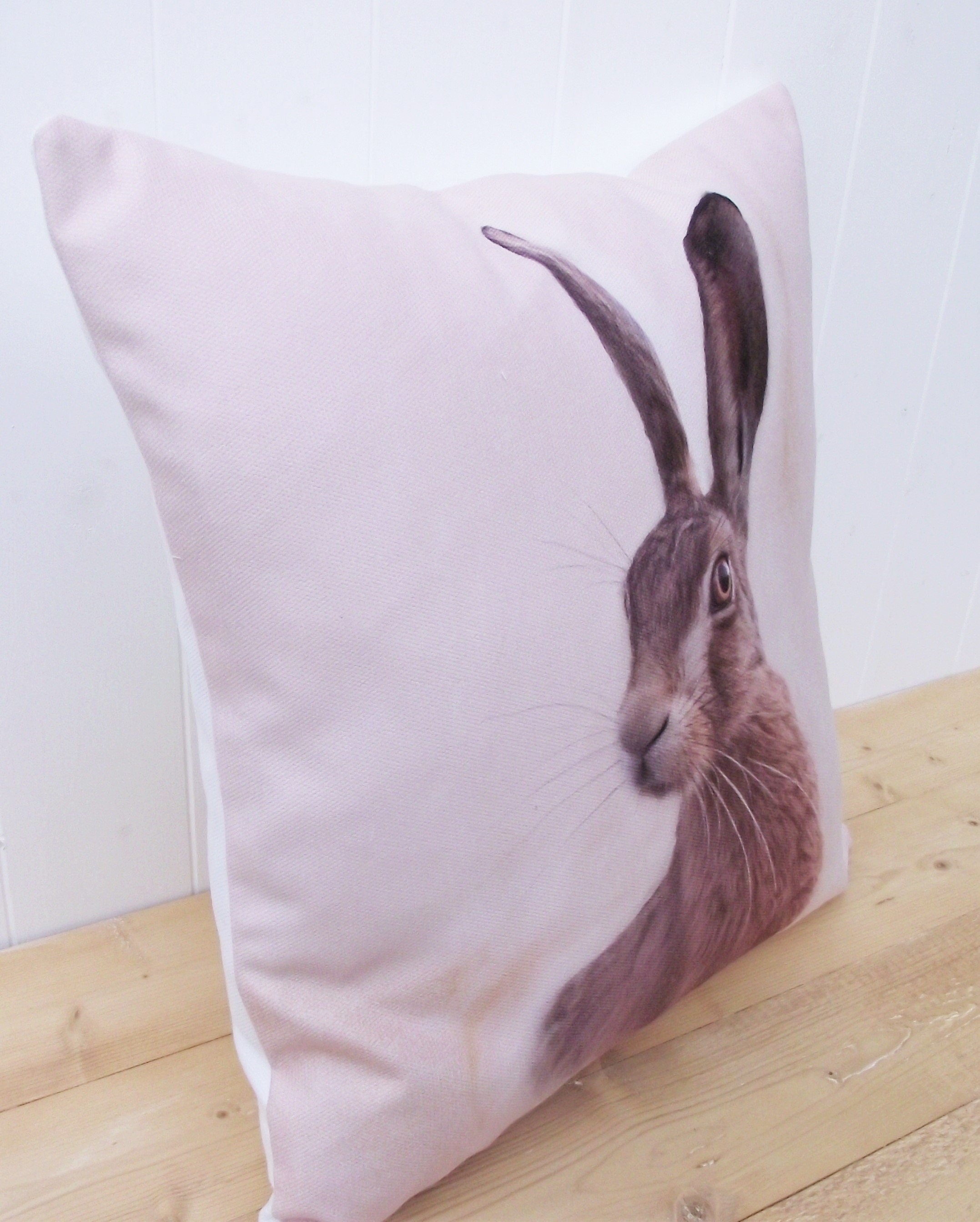Hare Cushion, Handmade using Print by UK Artists, Choice of Cover Only or Cover with Inner Pad