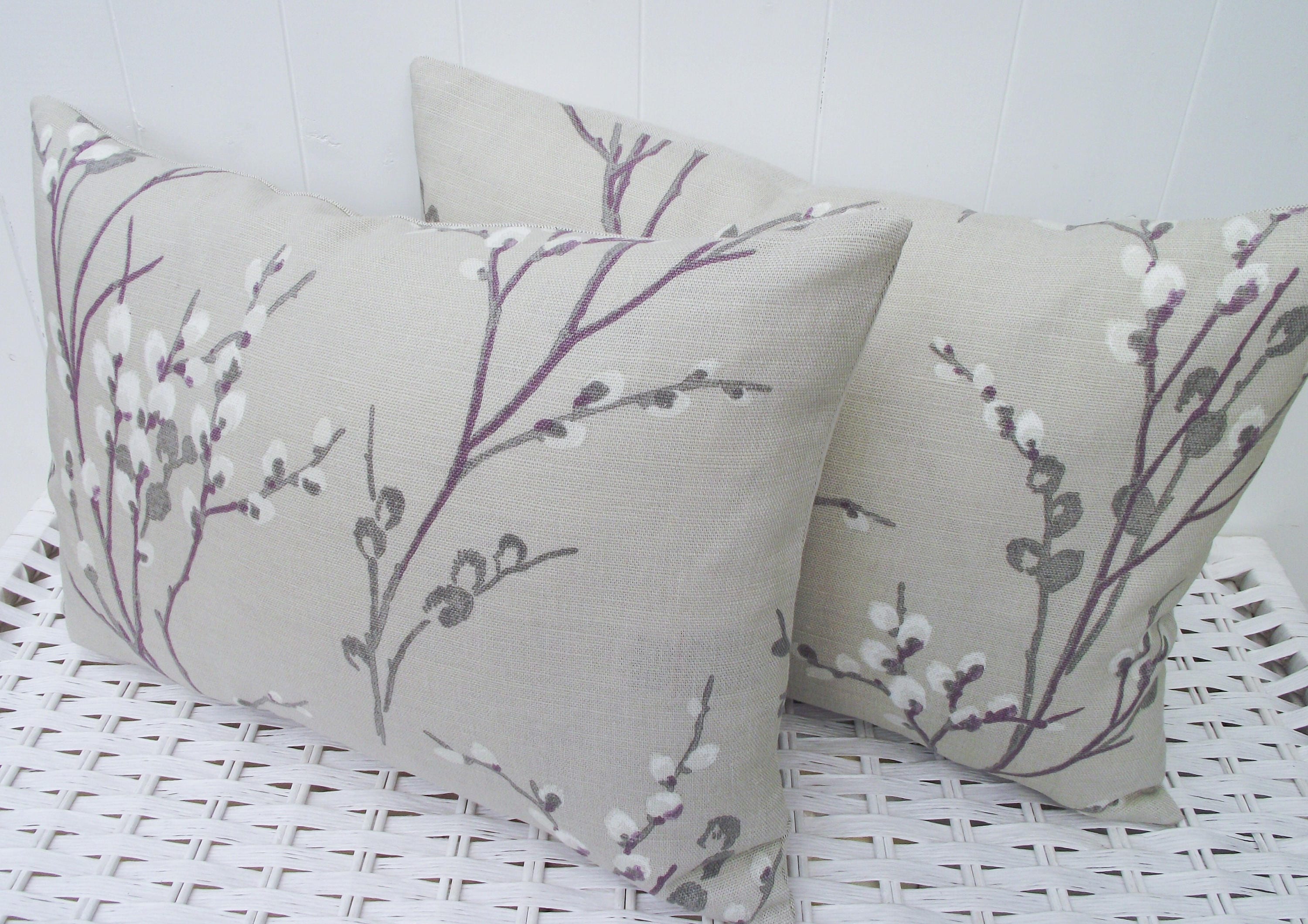 Laura Ashle Pussy Willow Natural Cushion, Rectangle Cushion with Laura Ashley Austen Natural with Zip Fastening