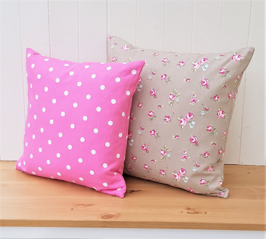 Handmade Pink Polka Dot Cushion, 16 inch