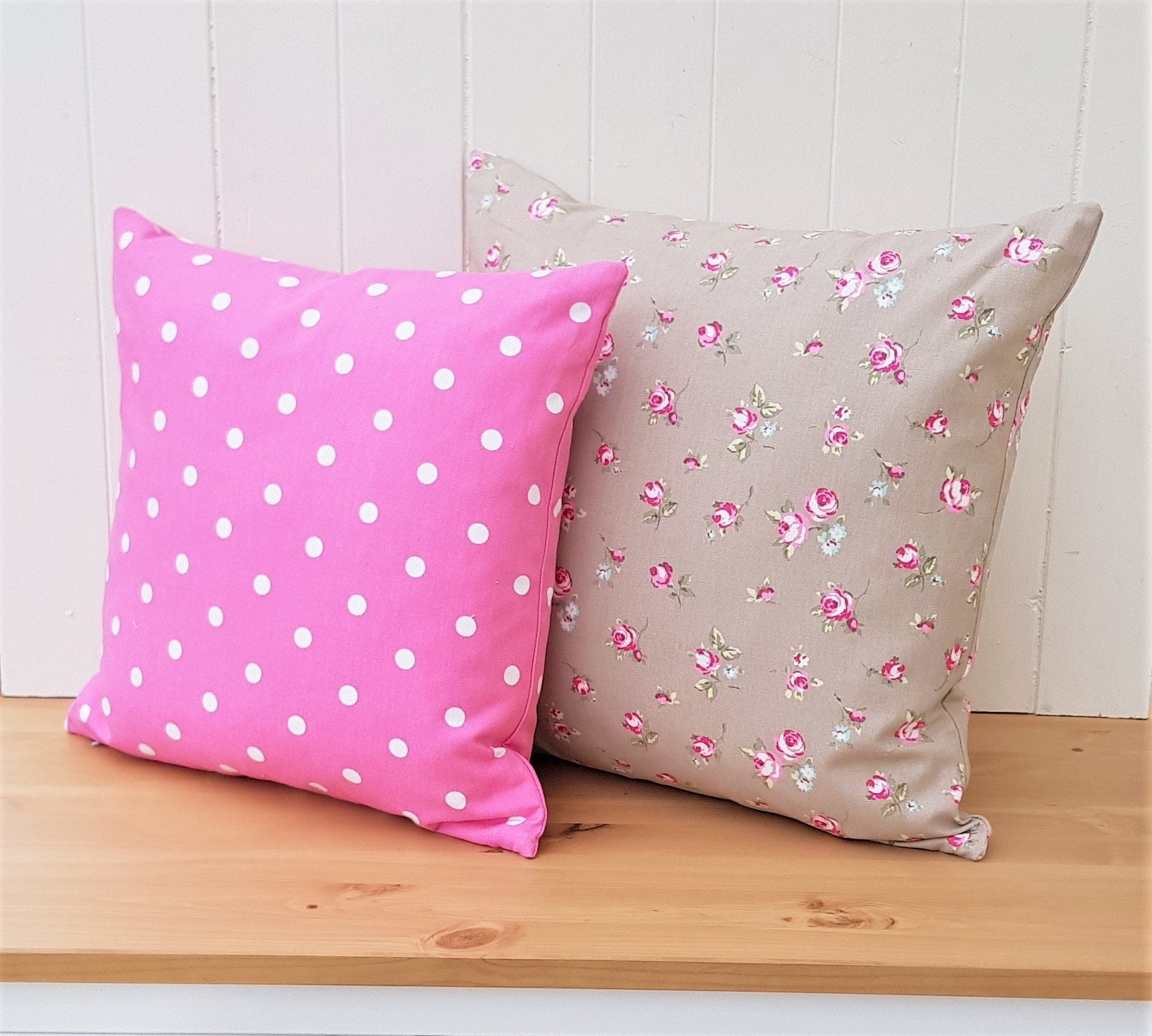 Handmade Pink Polka Dot Cushion, 16 inch