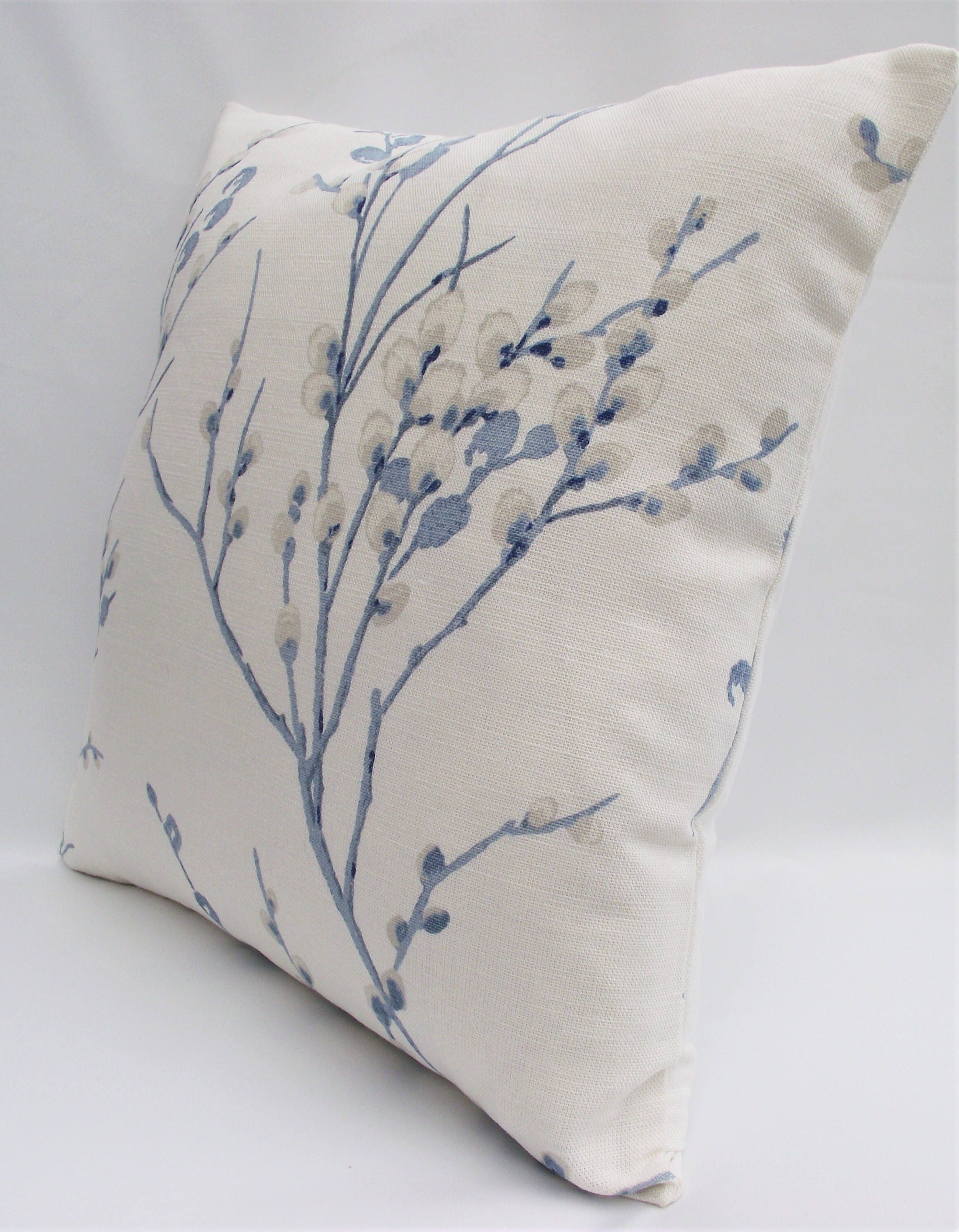 Laura Ashley Pussy Willow Blue Seaspray Cushion, Floral Fabric backed with Laura Ashley Austen Off White, Handmade with a Zip Fastening 16"