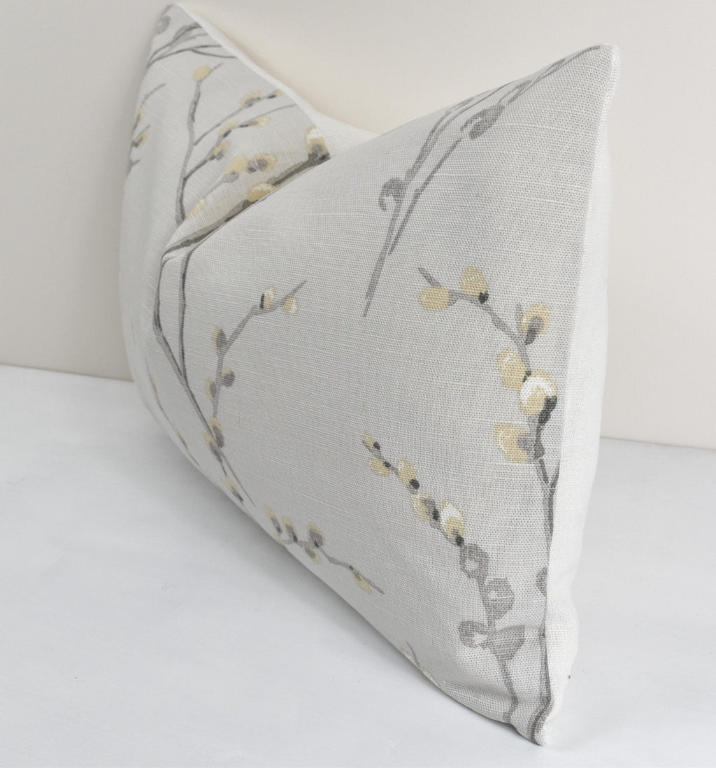 Laura Ashley Dove Grey Pussy Willow Cushion, 18" by 12" Floral Pillow, backed in Austen Off White, Handmade with a Zip Fastening
