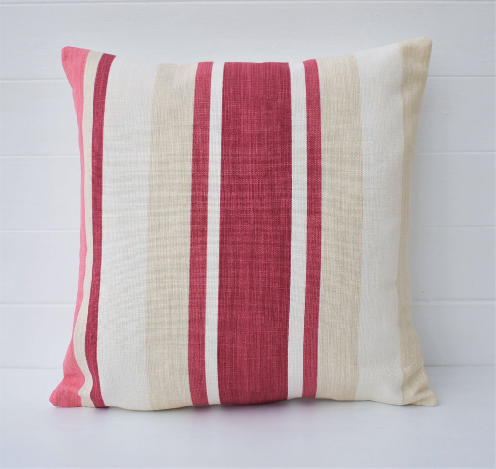 Laura Ashley Awning Stripe Cranberry Stripe Cushion : Handmade with Zip Fastening 16"