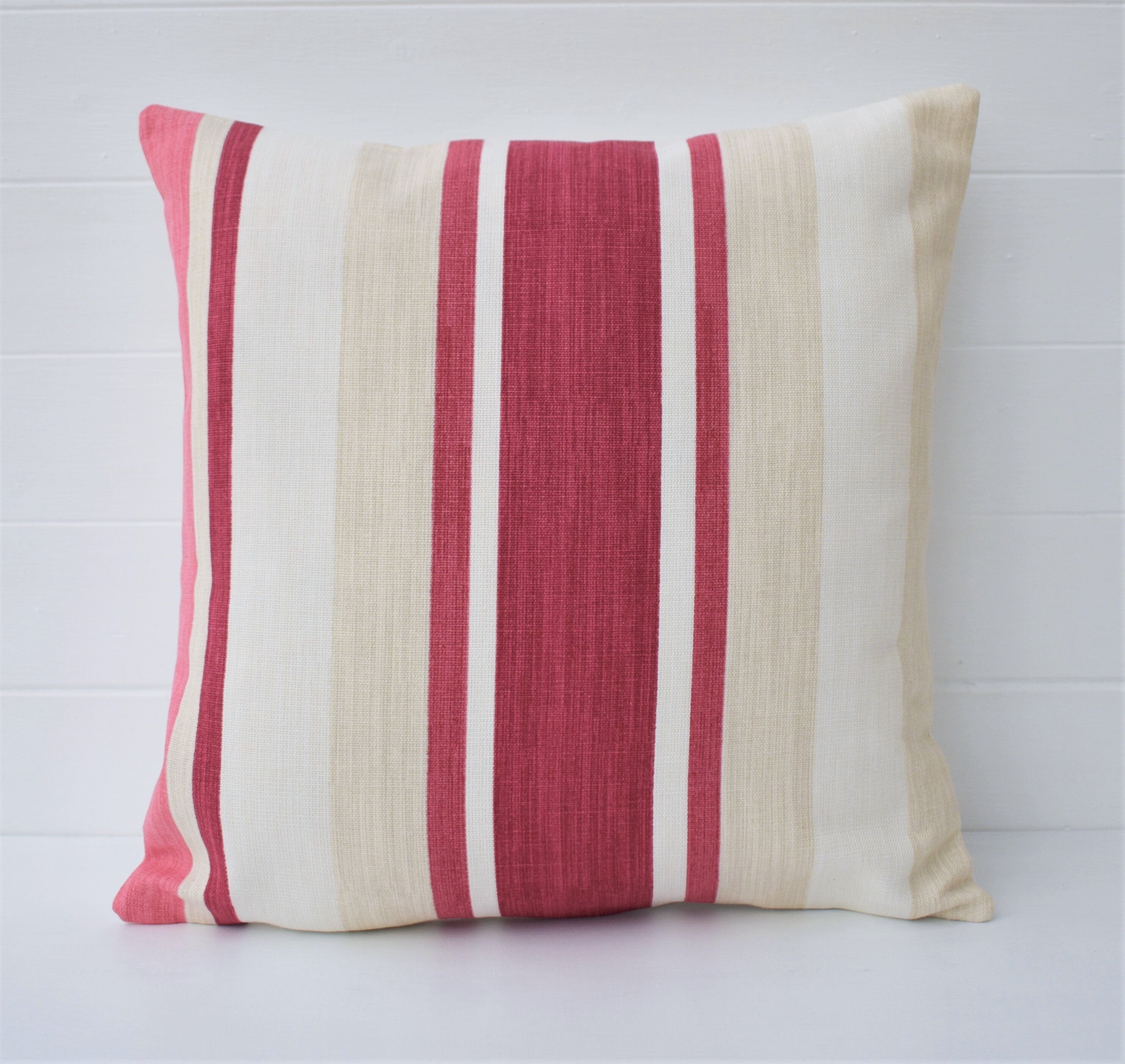 Laura Ashley Awning Stripe Cranberry Stripe Cushion : Handmade with Zip Fastening 16"