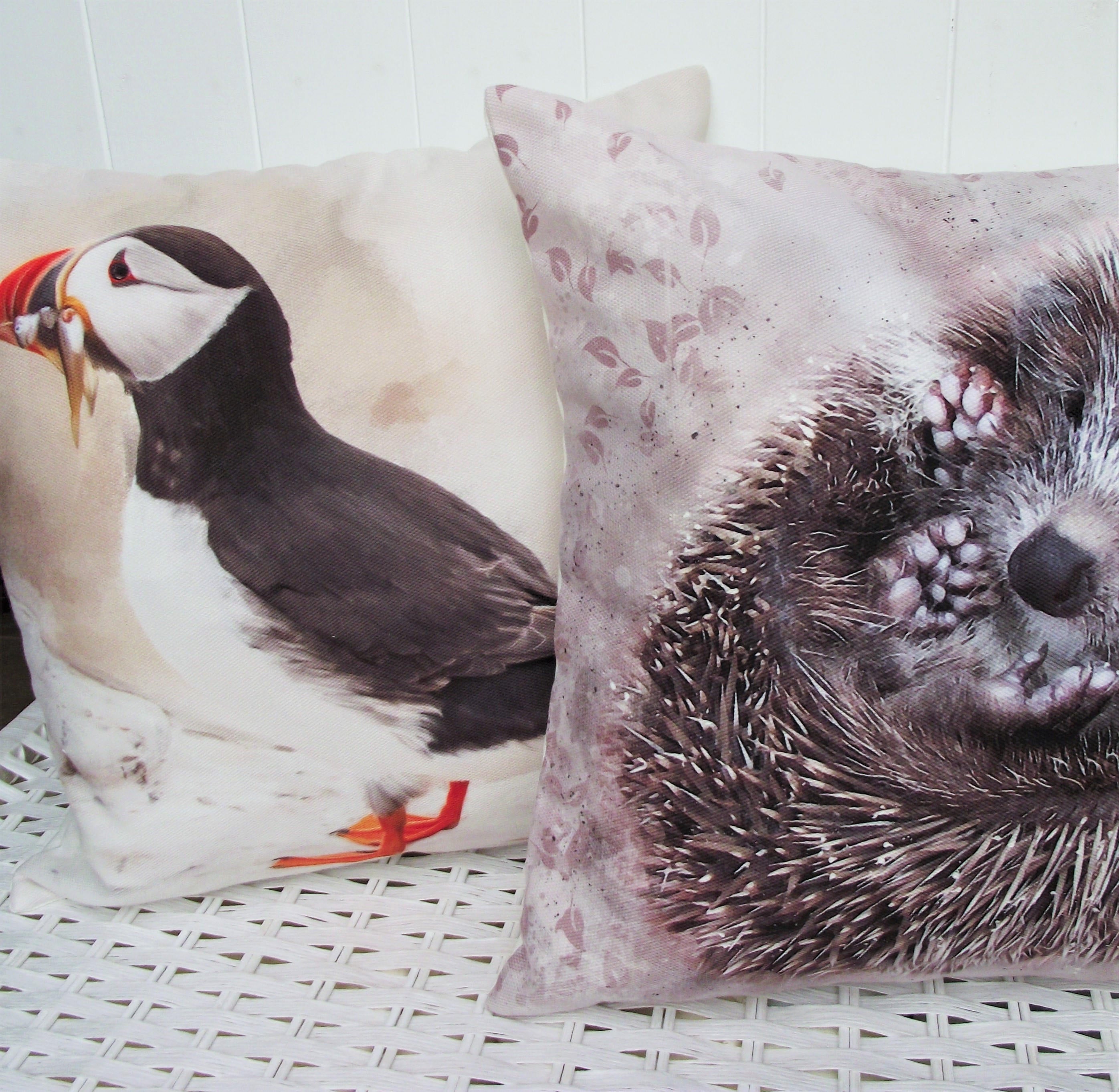 Puffin Bird Cushion: Handmade Coastal Pillow, Cover Only or Cover + Pad