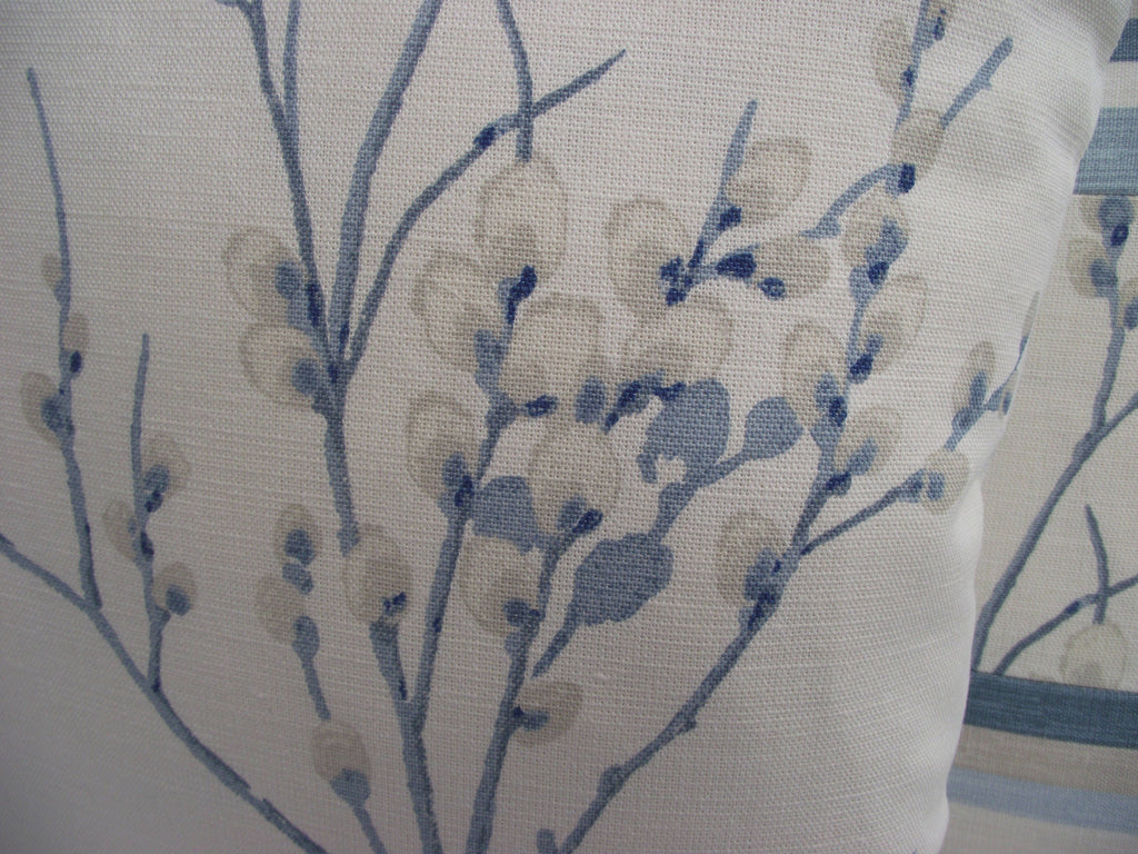 Laura Ashley Pussy Willow Blue Seaspray Cushion, Floral Fabric backed with Laura Ashley Austen Off White, Handmade with a Zip Fastening 16"