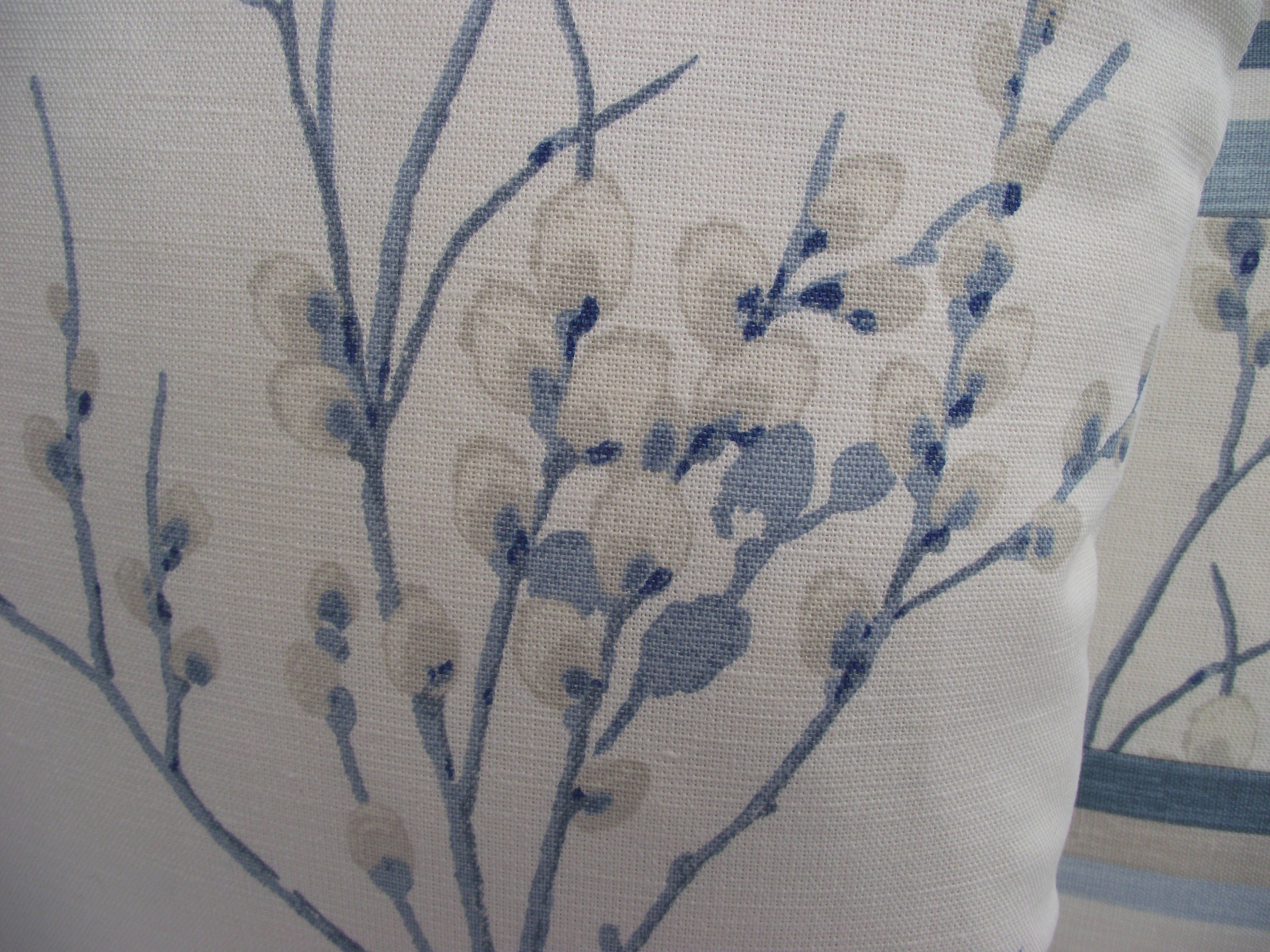 Laura Ashley Pussy Willow Blue Seaspray Cushion, Floral Fabric backed with Laura Ashley Austen Off White, Handmade with a Zip Fastening 16"