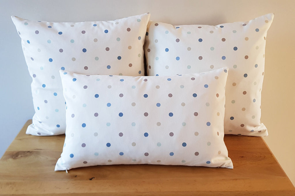 Handmade Polka Dot Cushion: Duck Egg Blue Decorative Pillow