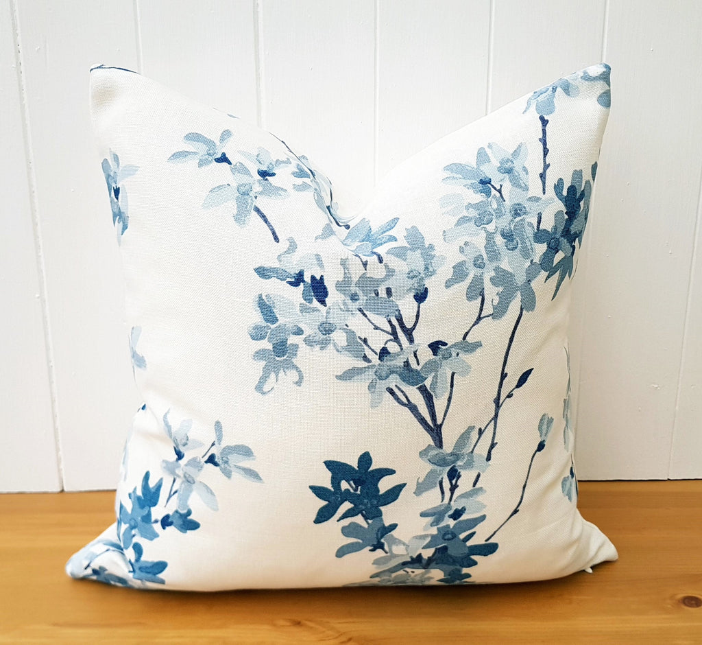 Laura Ashley Forsythia Seapray Blue Cushion, Handmade with a Zip Fastening
