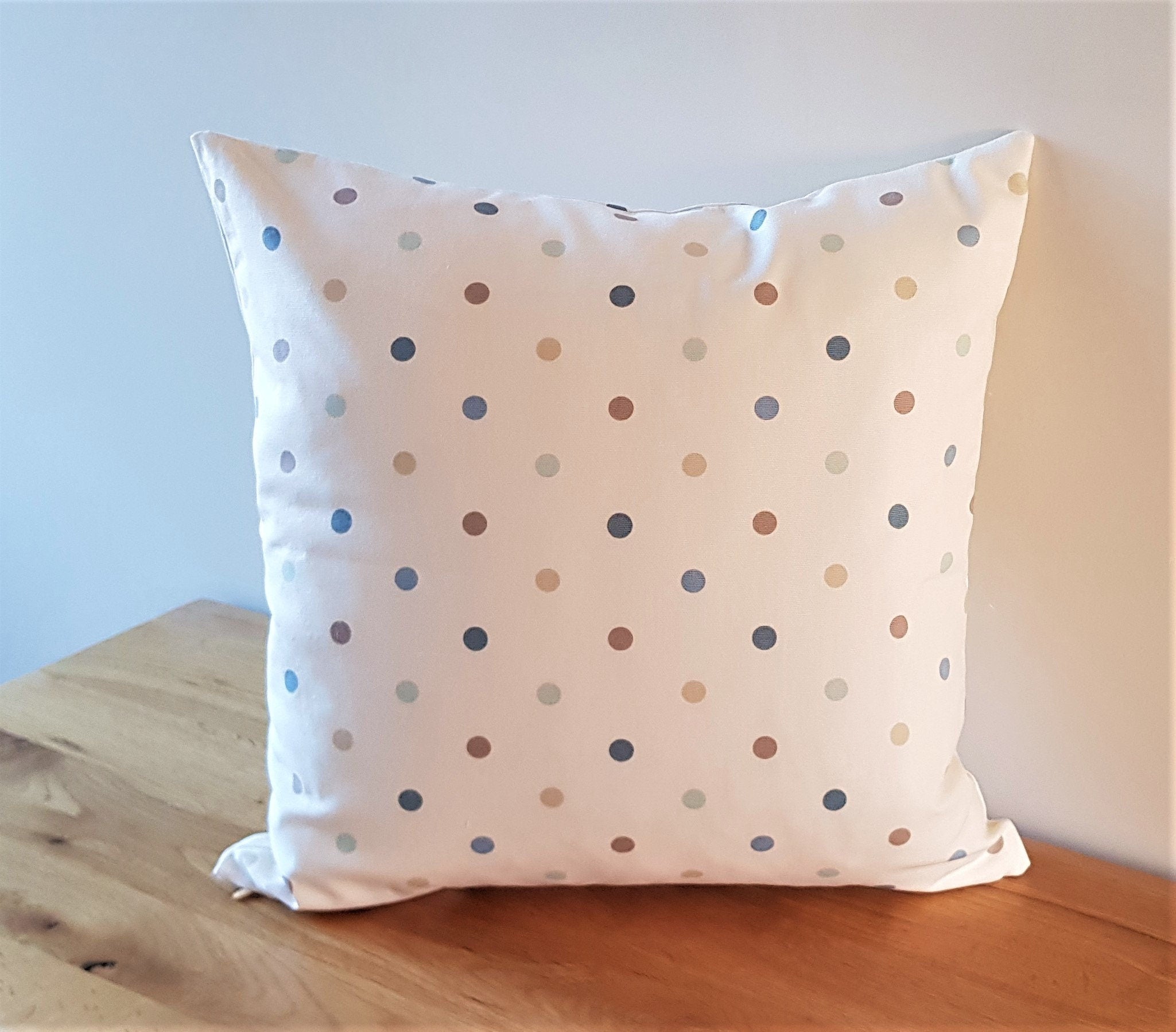 Handmade Polka Dot Cushion : Duck Egg Blue Decorative Pillow