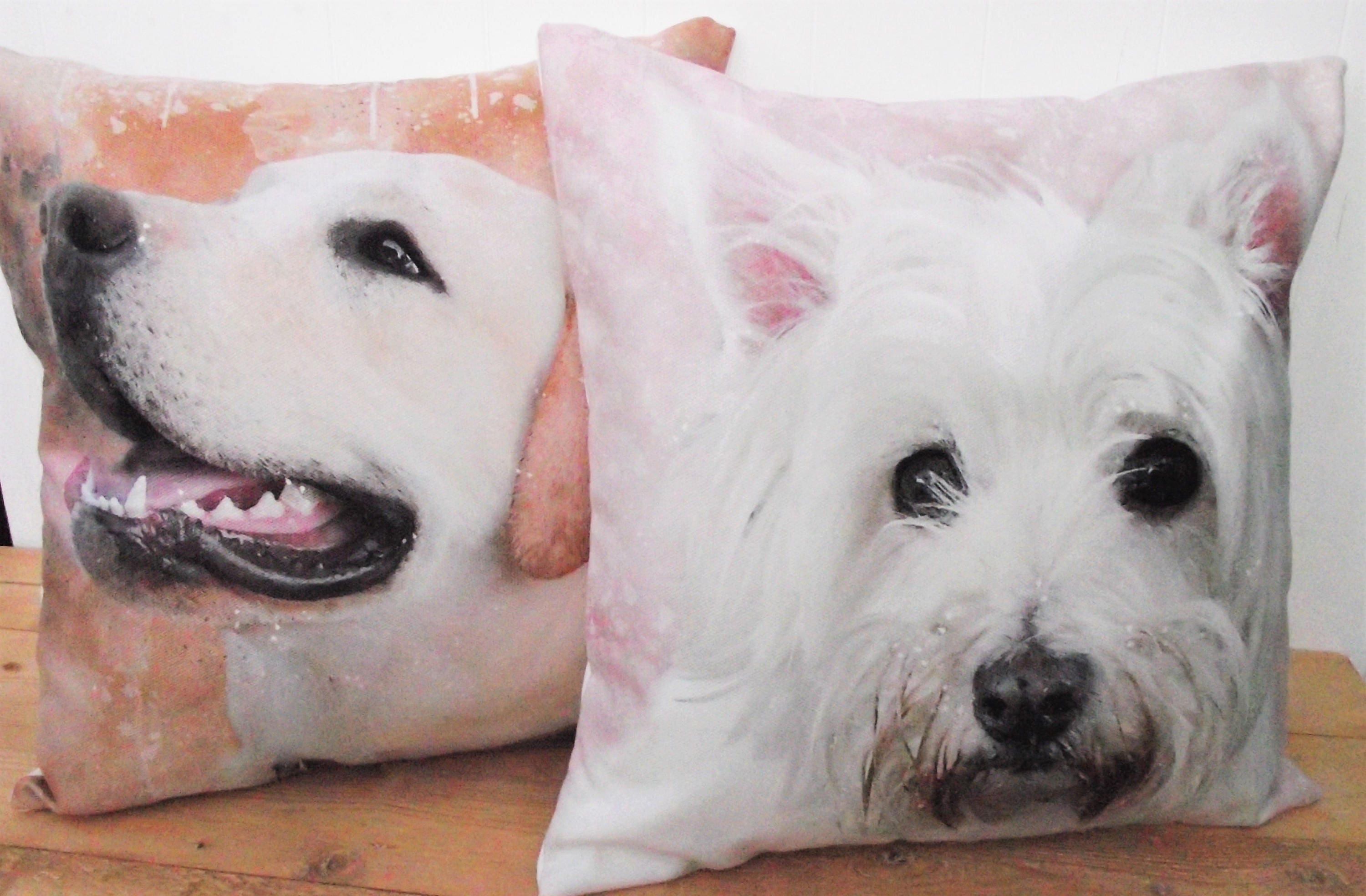West Highland Terrier Cushion: Handmade Dog Watercolor Print Pillow, Choice of Cover Only or Cover + Pad