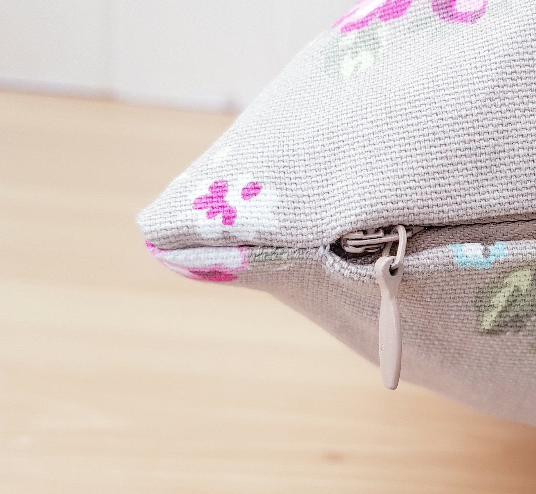 Pink Rosebud Floral Cushion : Handmade Country Pillow