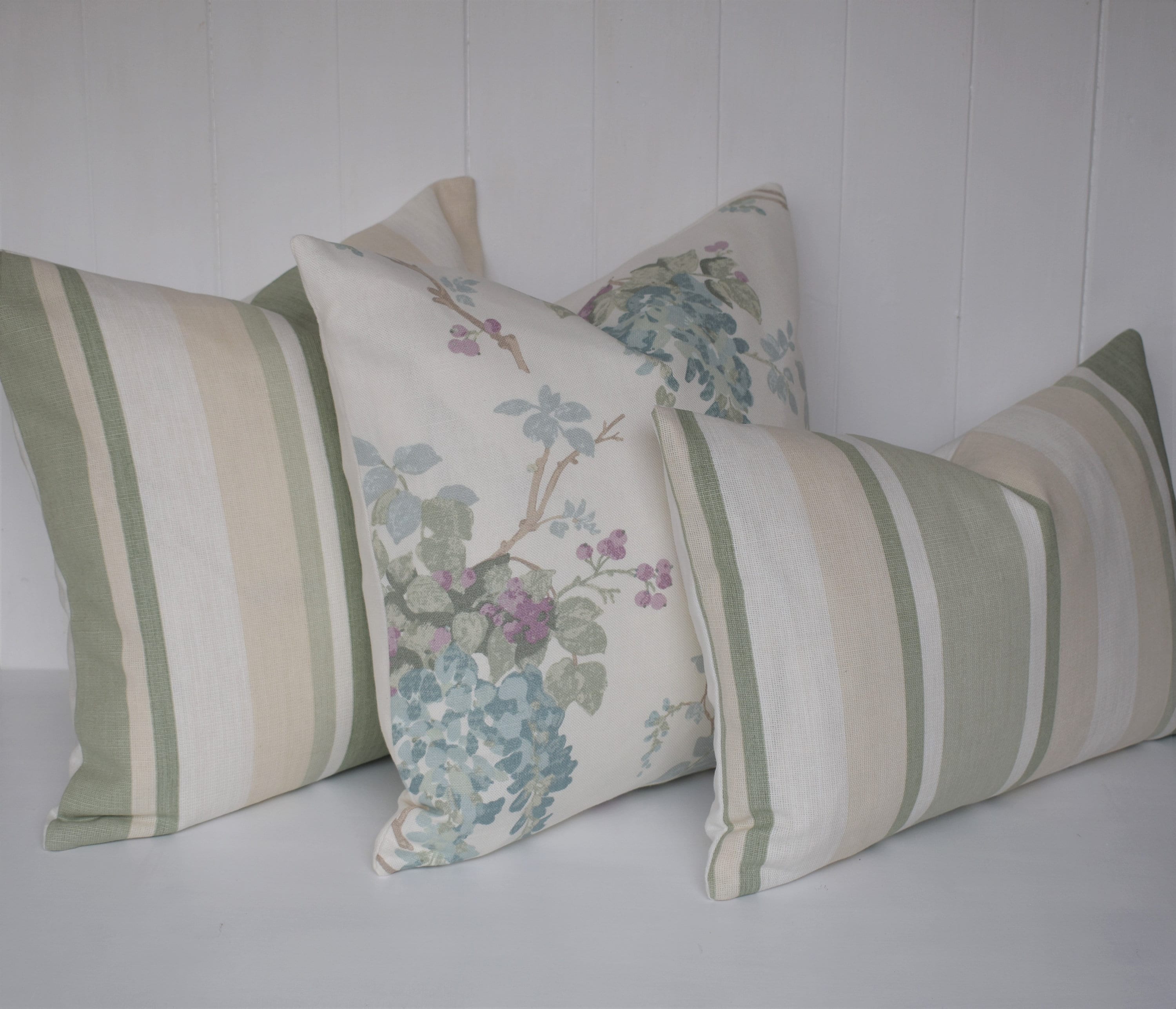 Laura Ashley Awning Stripe Cushion : Hedgerow Green, Linen Blend 18" by 12"