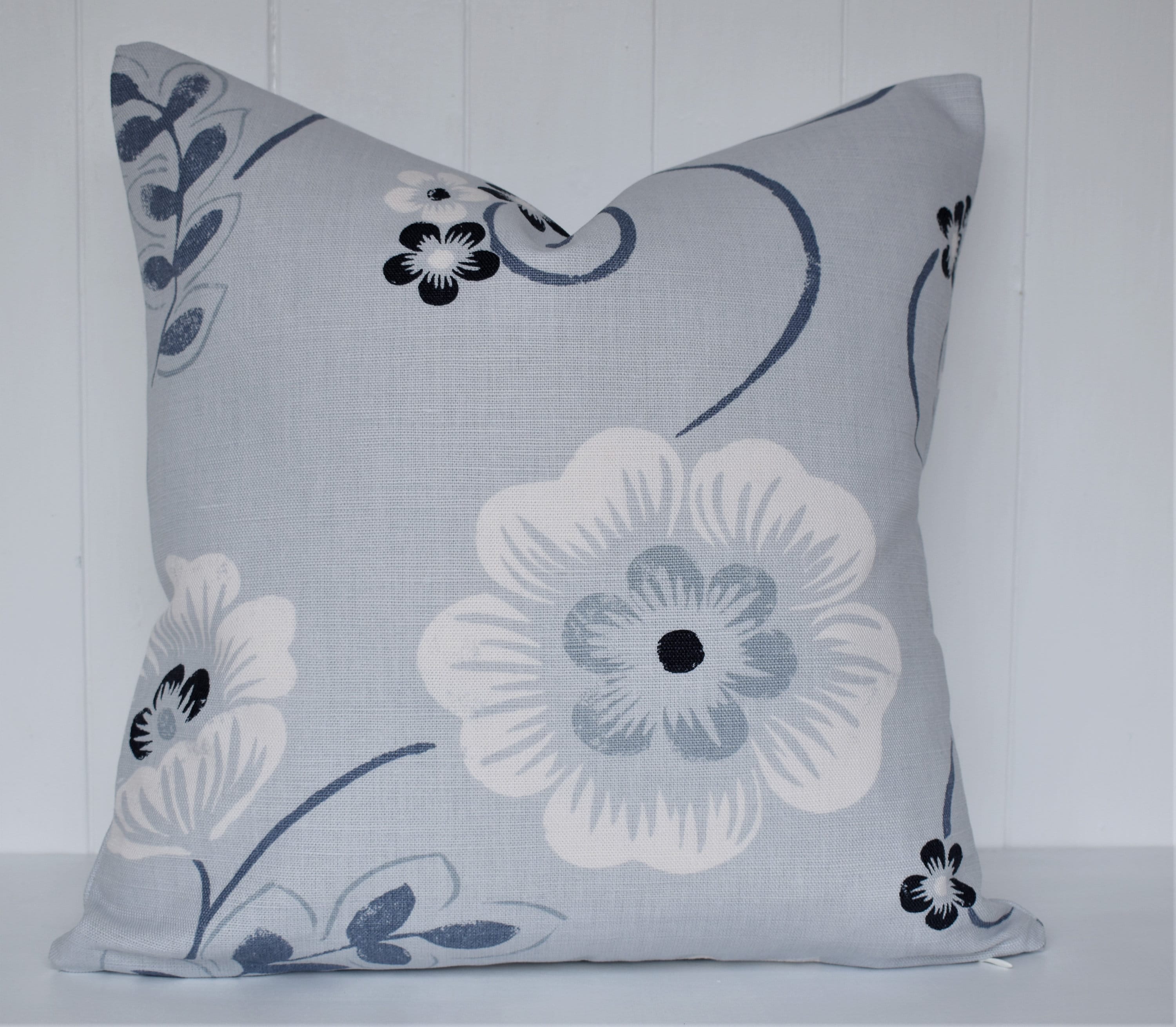 Laura Ashley Blue Floral Cushion : Lamorna Parisian on both sides, 16"