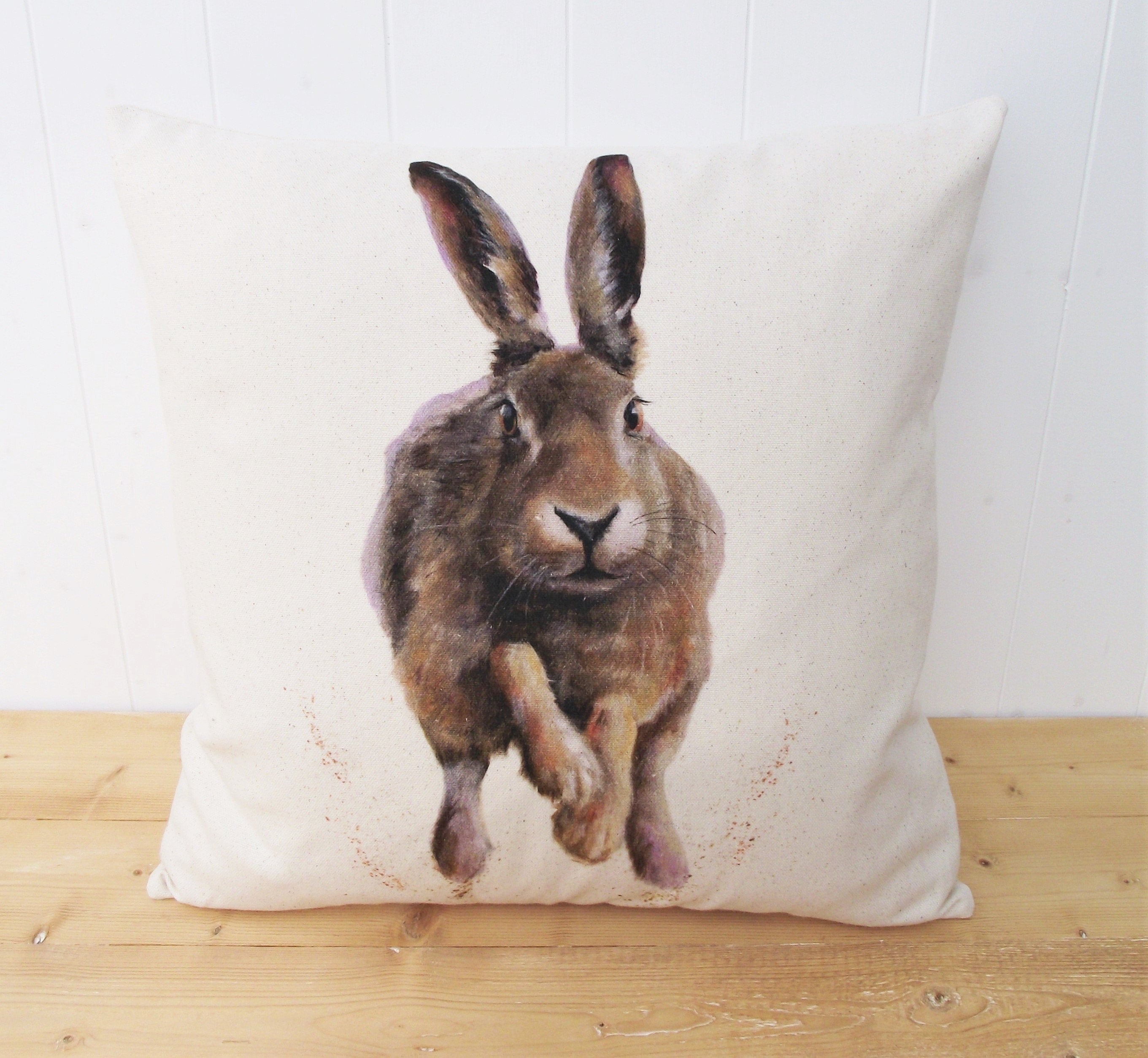 Hare Art Print Cushion: Wendy Darker Pillow, Cover Only or Cover + Pad