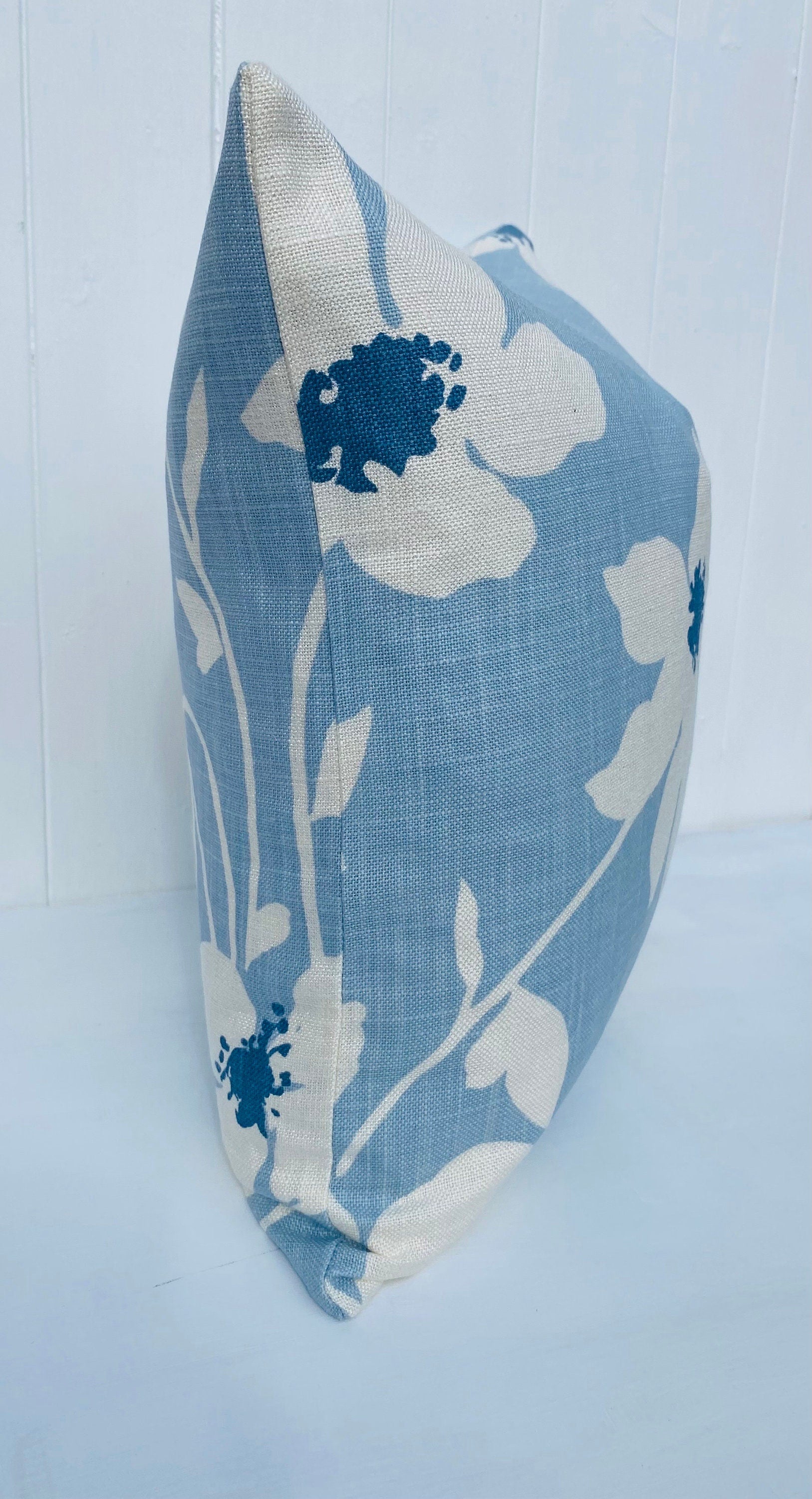 Laura Ashley Simone Seaspray Cushion, Blue Floral Fabric both sides, Handmade with a Zip Fastening, 16"