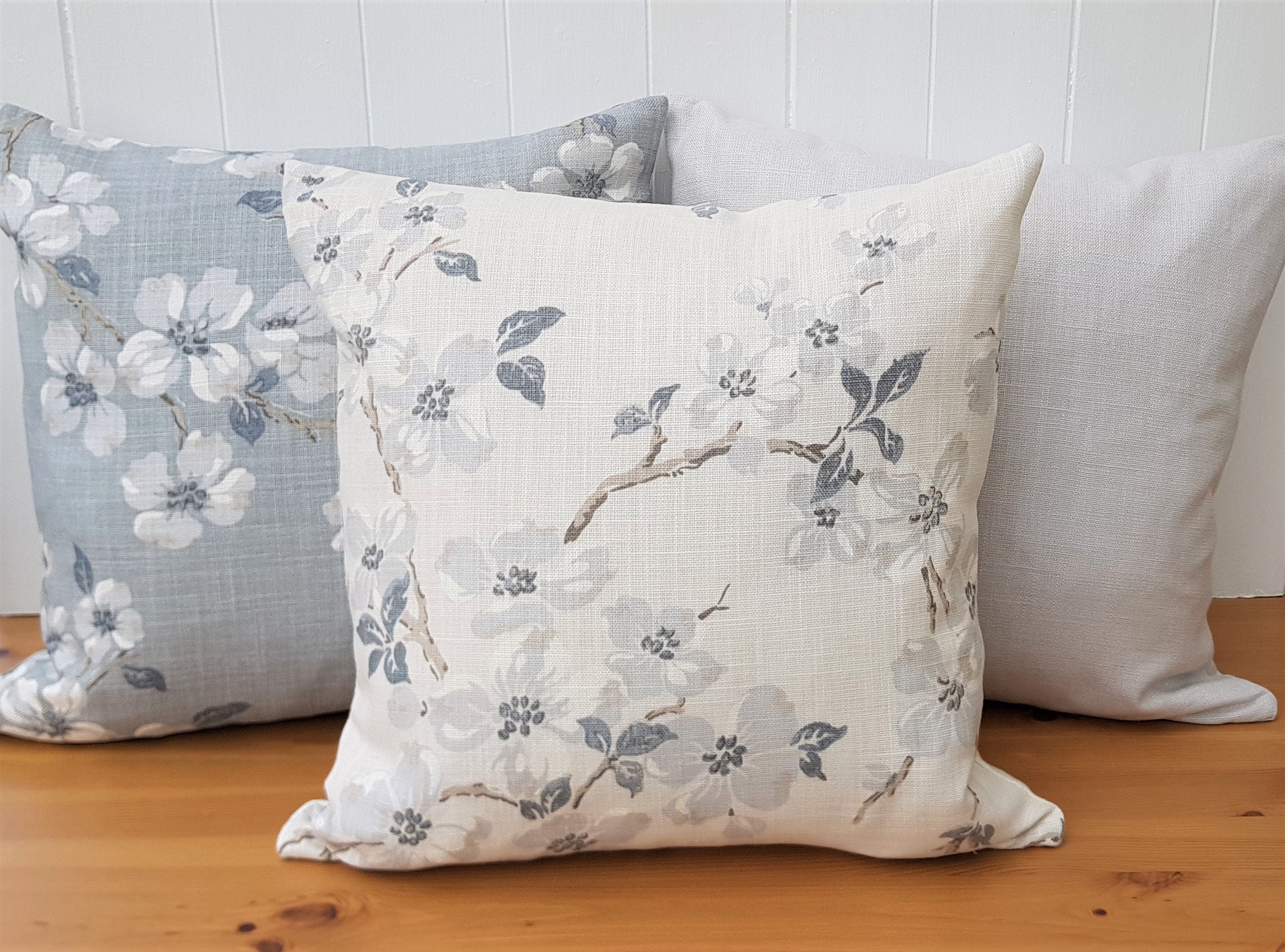 Handmade Laura Ashley Floral Cushion : Grey Silver Iona Linen
