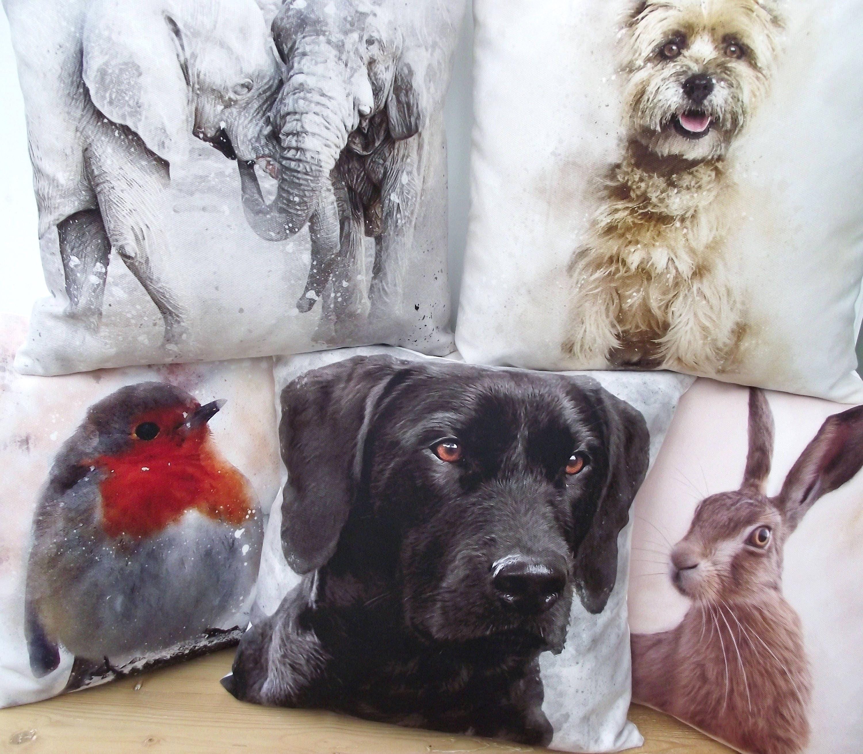 Rabbit Art Print Cushion: Handmade Bunny Pillow, Choice of Cover or Cover with Pad.