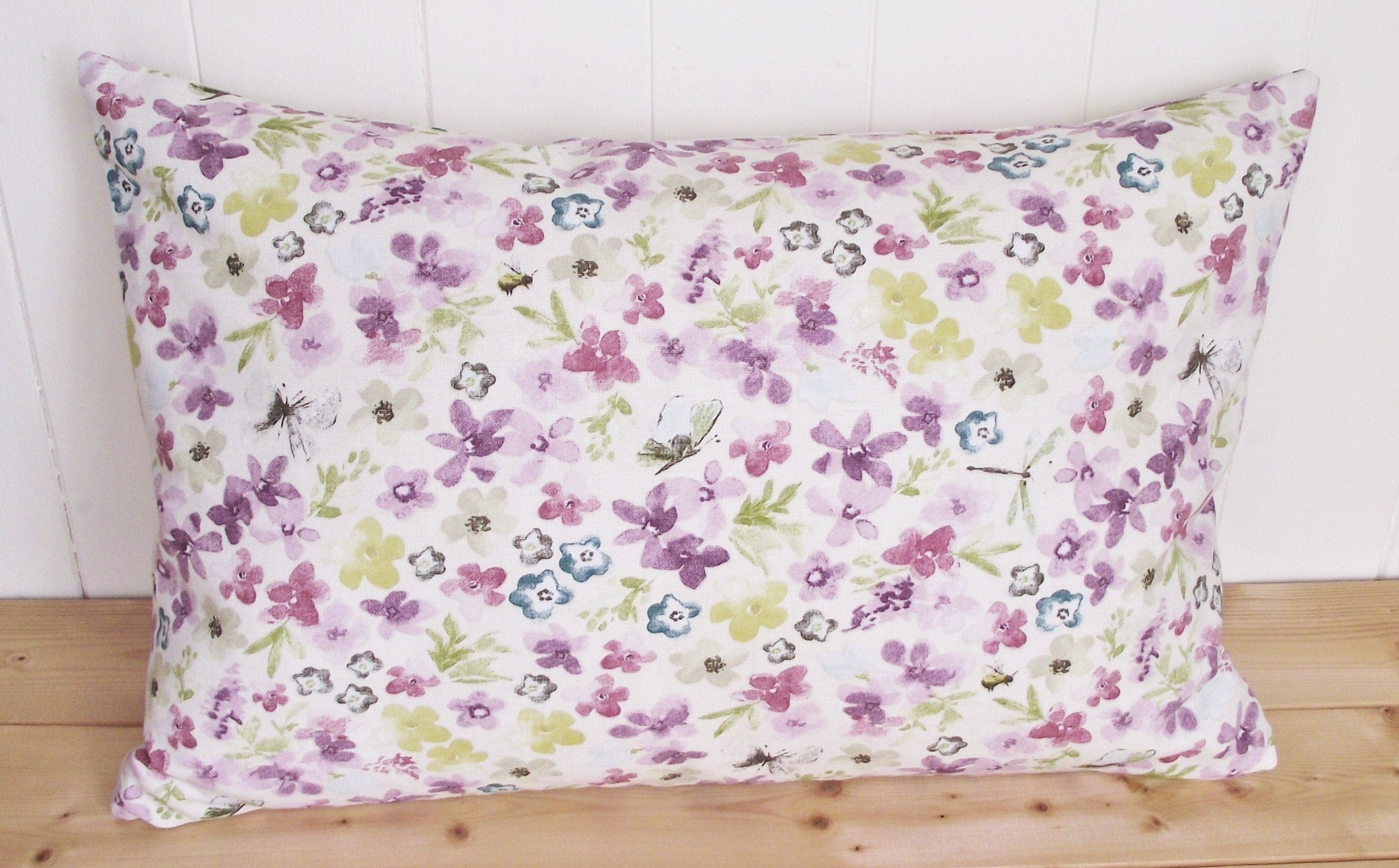 Handmade Lilac Floral Cushion: Hidcote Pastel Fabric, Zip Fastening