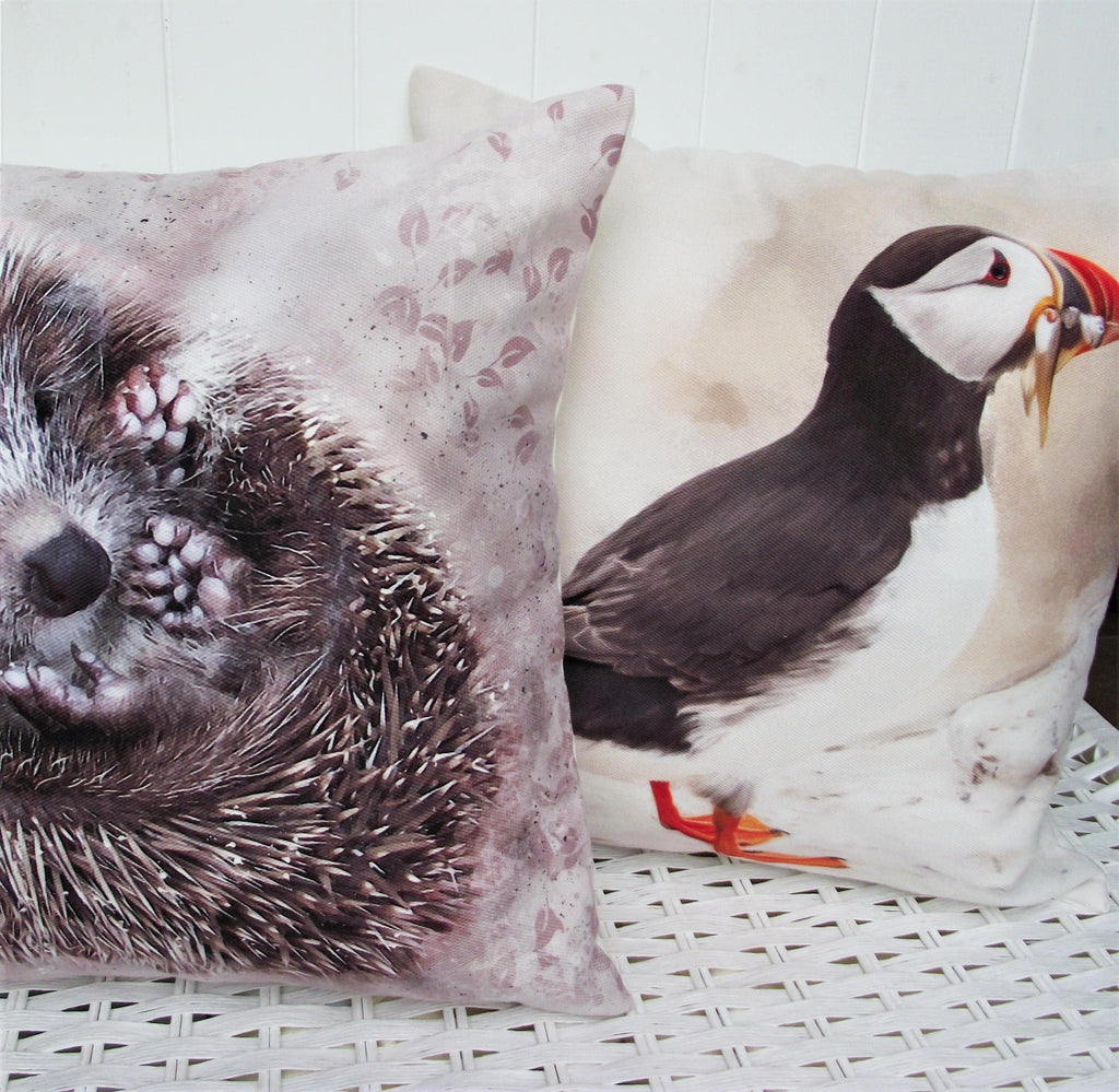 Hedgehog Cushion, Handmade Hedgehog Art Print Cushion, Choice of Cover Only or Cover + Pad