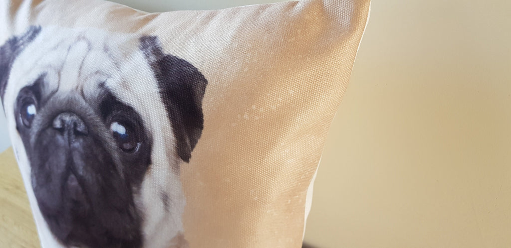 Handmade Pug Art Cushion: Contemporary Dog Pillow, Choice of Cover Only or Cover + Pad