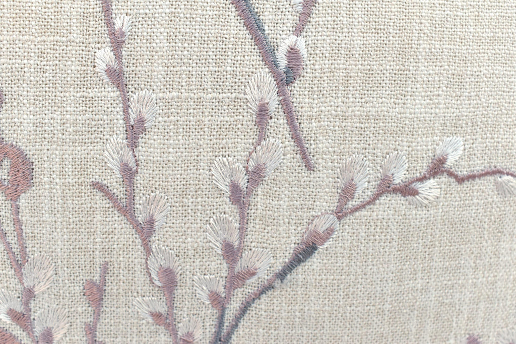 Laura Ashley Blush Pussy Willow Cushion, Embroidered Pillow backed in Austen Natural, Handmade with a Zip Fastening 16"