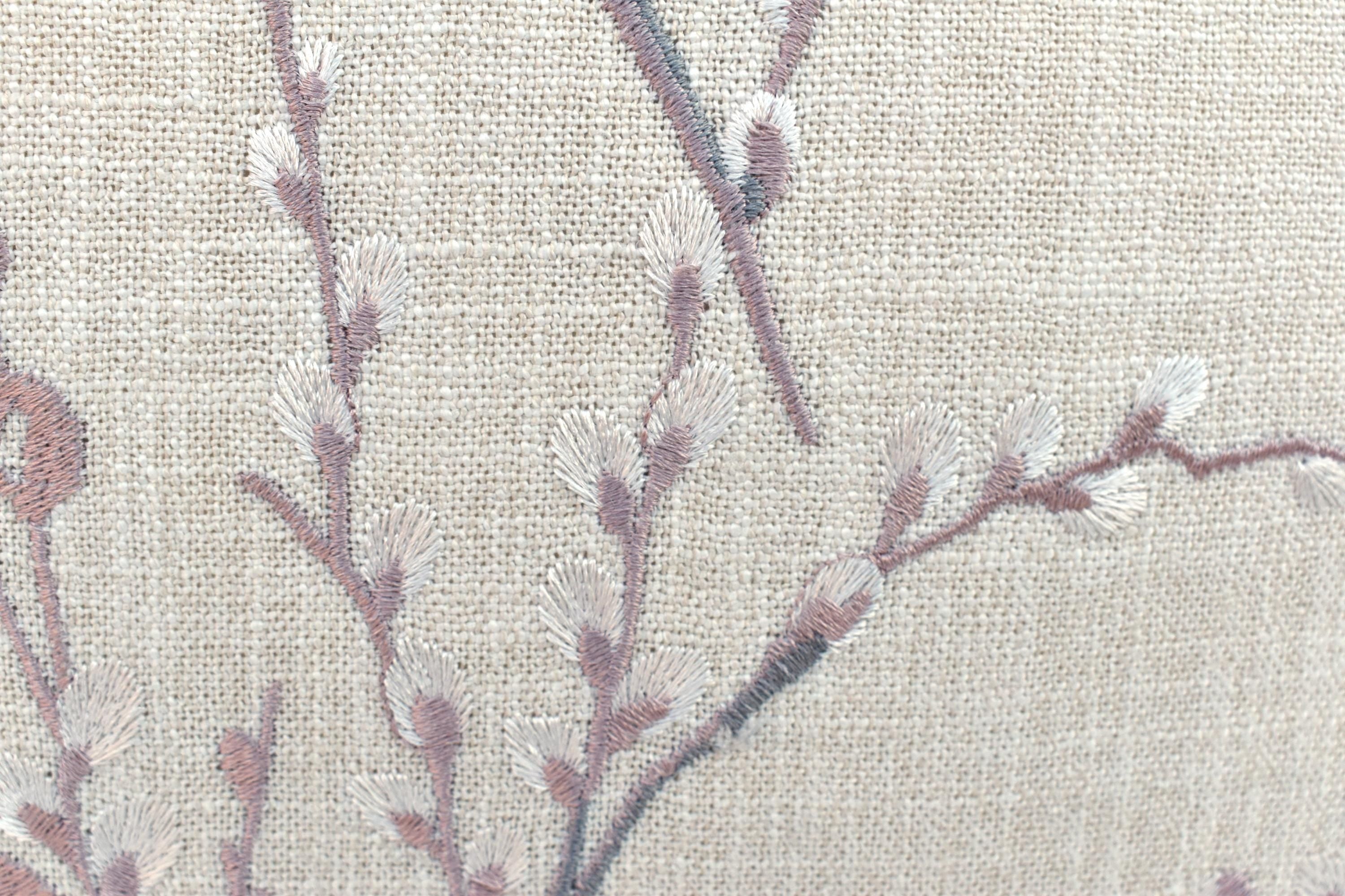 Laura Ashley Blush Pussy Willow Cushion, Embroidered Pillow backed in Austen Natural, Handmade with a Zip Fastening 16"