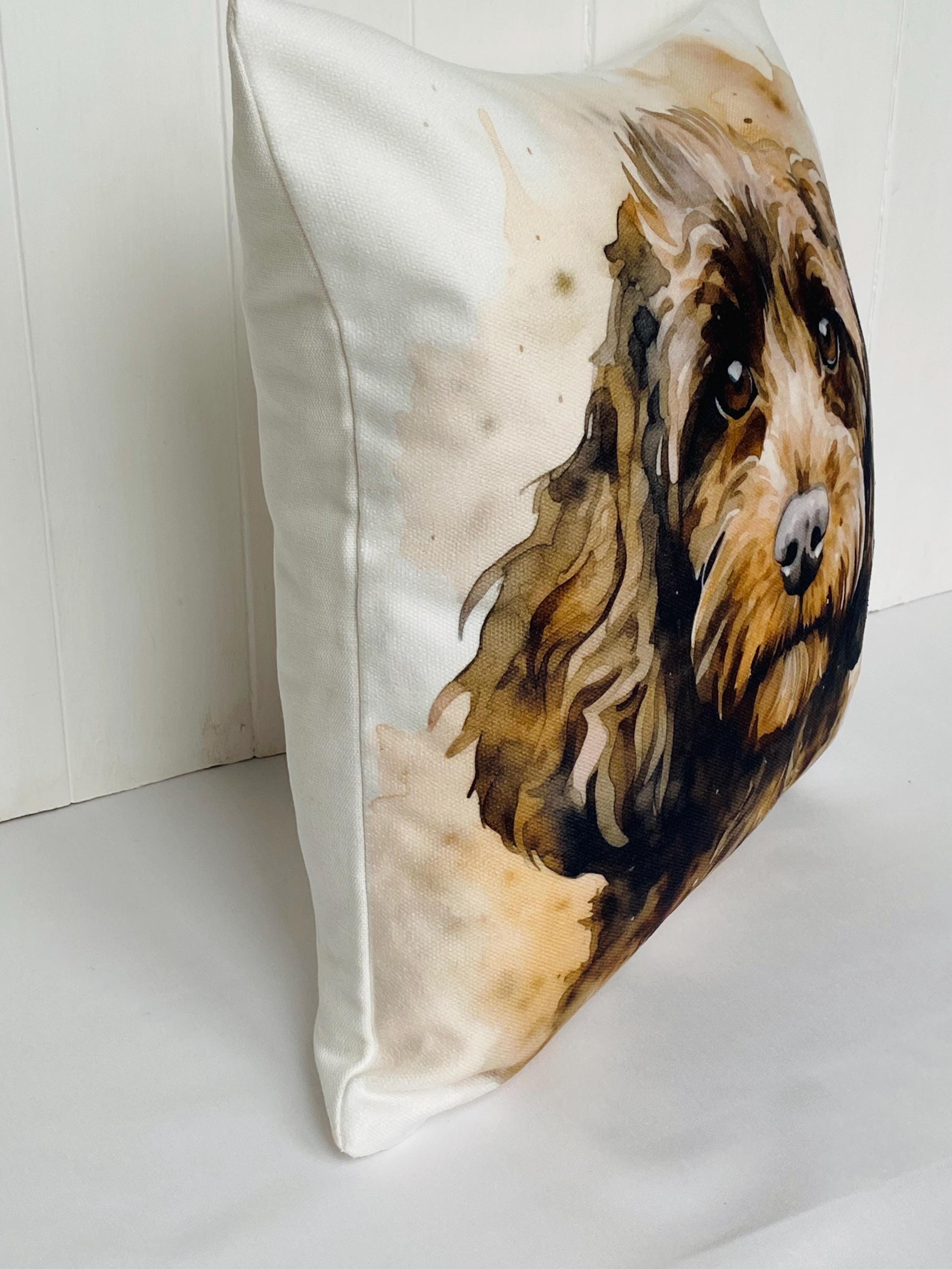 Cockapoo Chocolate Dog Cushion : Grunge Watercolour , Cover Only or Cover + Pad