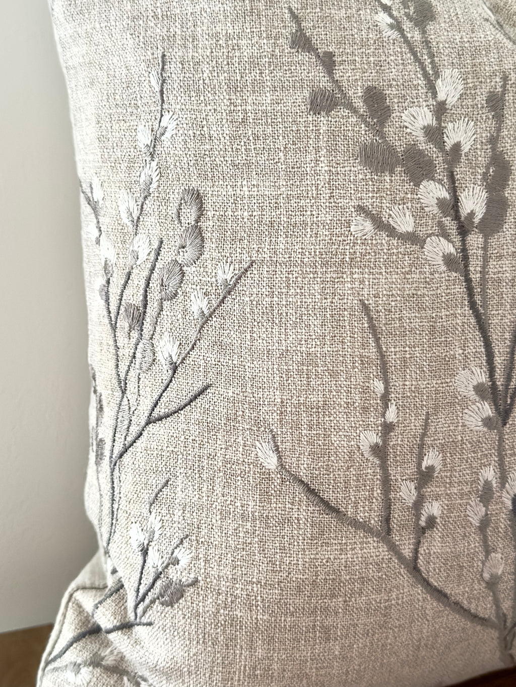 Laura Ashley Pussy Willow Embroidered Steel Grey Cushion, Handmade with a Zip Fastening