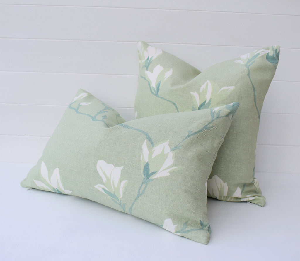 Handmade Laura Ashley Magnolia Grove Cushion : Hedgerow Green / Sage on both sides with Zip Closure 16"
