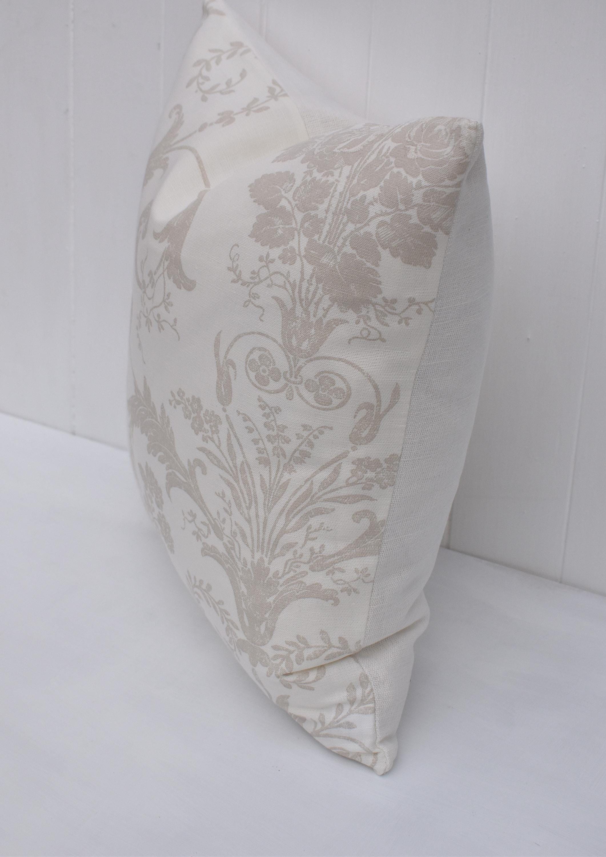 Handmade Laura Ashley Cushion, Josette Dark Linen, Austen Off White Back