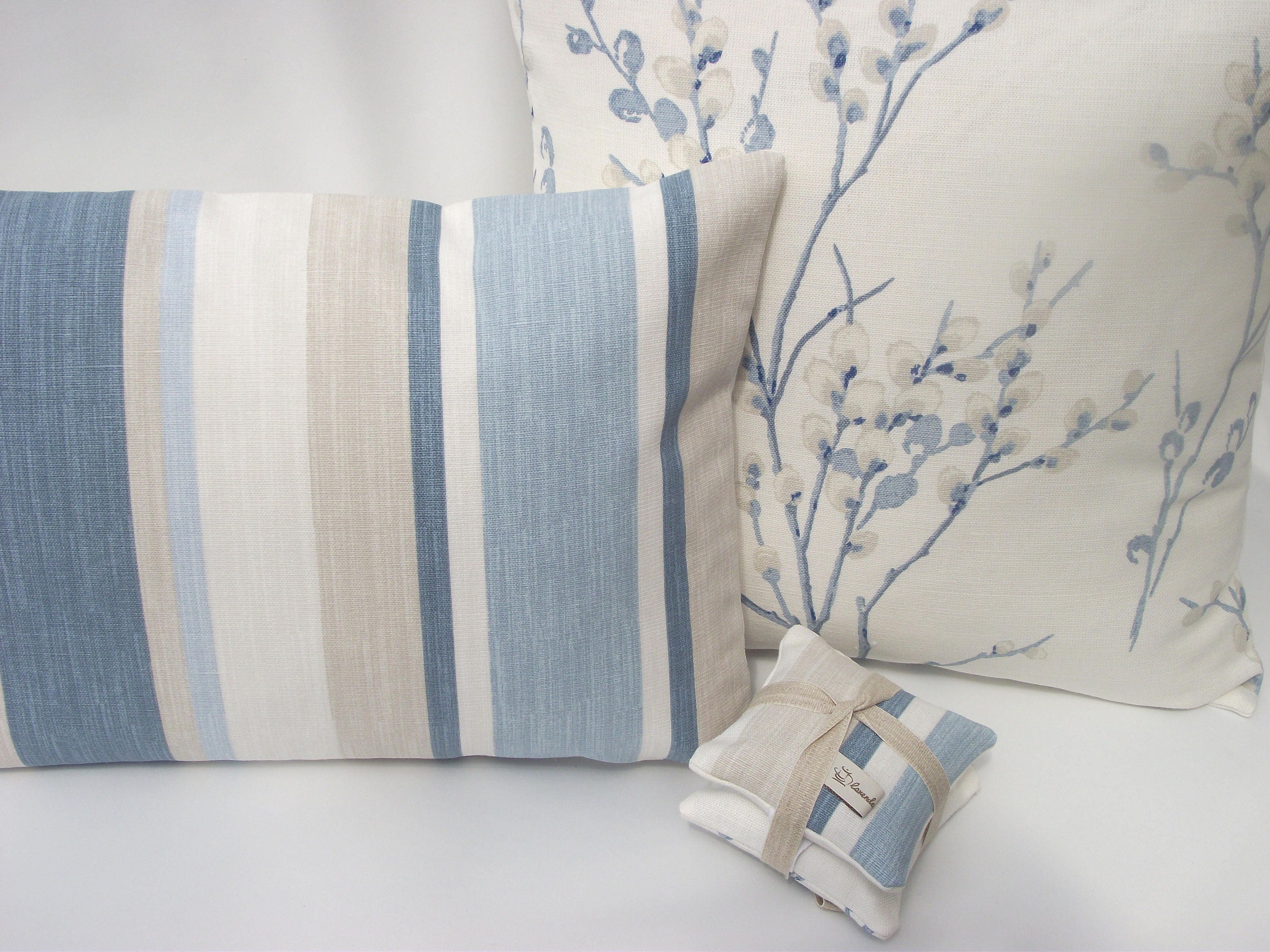 Laura Ashley Pussy Willow Blue Seaspray Cushion, Floral Fabric backed with Laura Ashley Austen Off White, Handmade with a Zip Fastening 16"