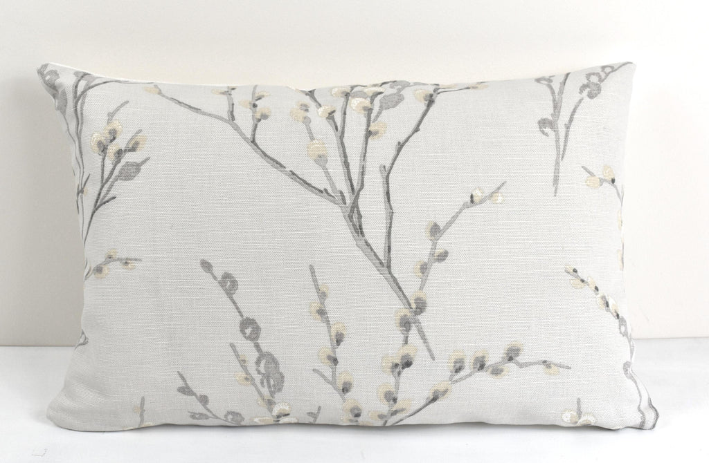 Laura Ashley Dove Grey Pussy Willow Cushion, 18" by 12" Floral Pillow, backed in Austen Off White, Handmade with a Zip Fastening