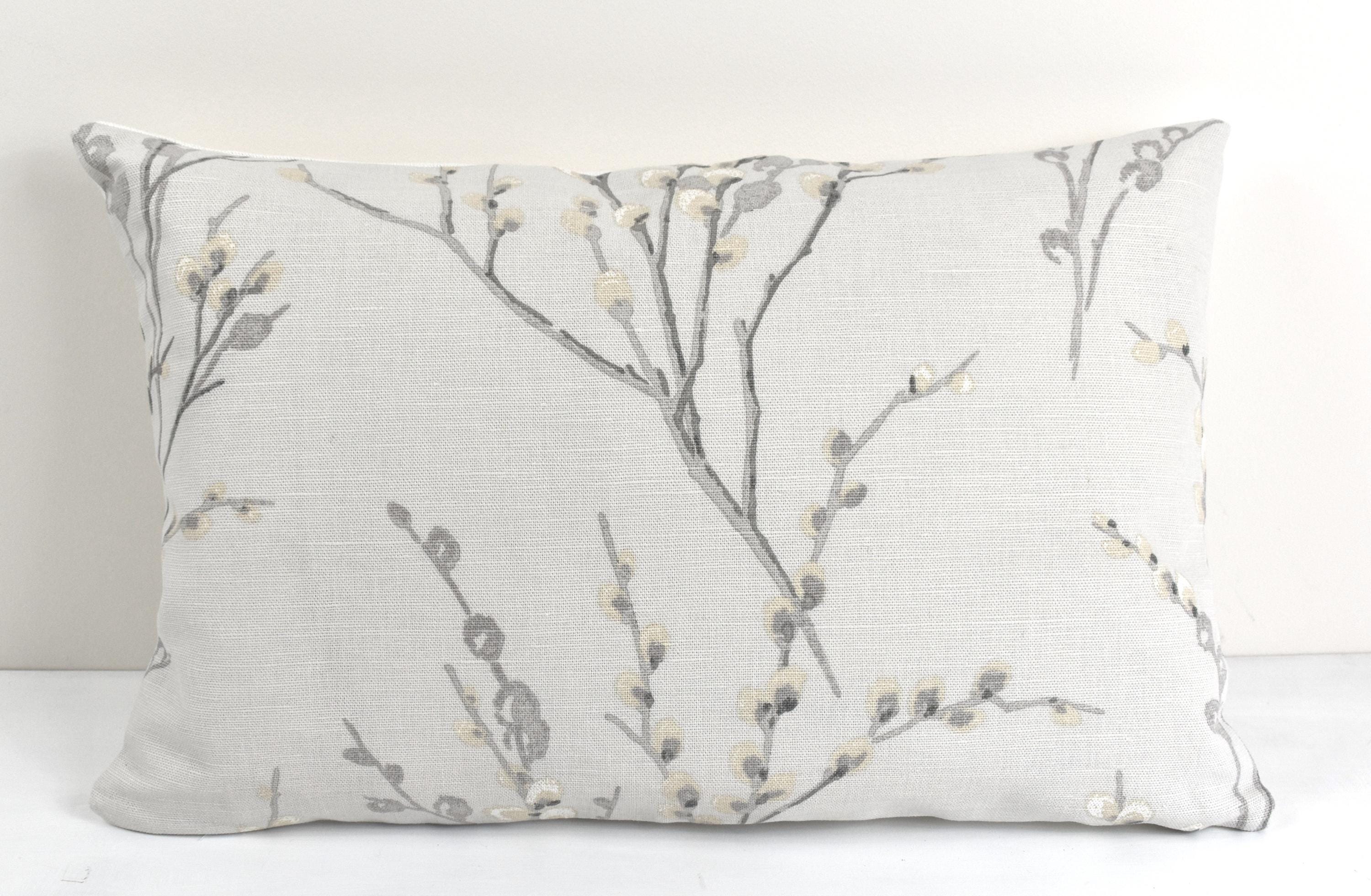 Laura Ashley Dove Grey Pussy Willow Cushion, 18" by 12" Floral Pillow, backed in Austen Off White, Handmade with a Zip Fastening