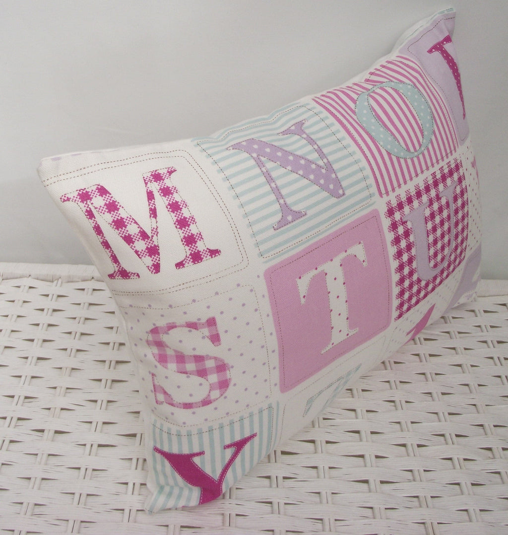 Fryetts Pink Alphabet Cushion: Handmade Nursery Decor