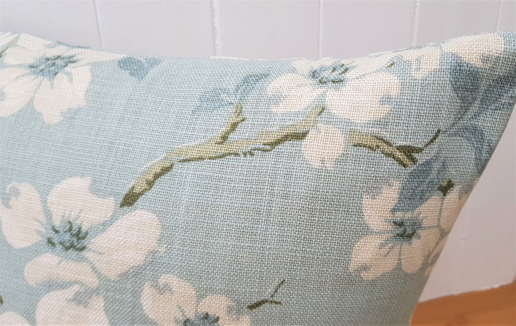 Handmade Laura Ashley Iona Duck Egg Cushion, Iona on both sides, 16"
