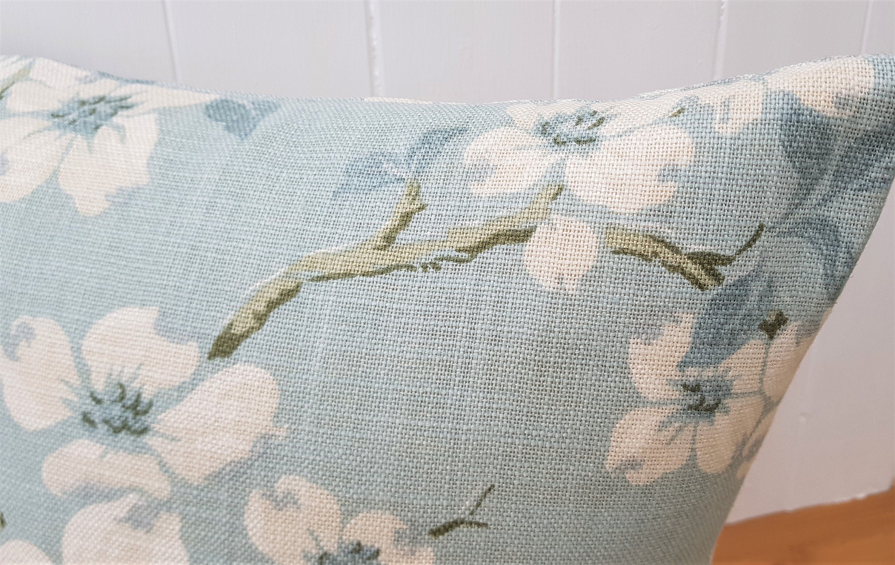 Handmade Laura Ashley Iona Duck Egg Cushion, Iona on both sides, 16"